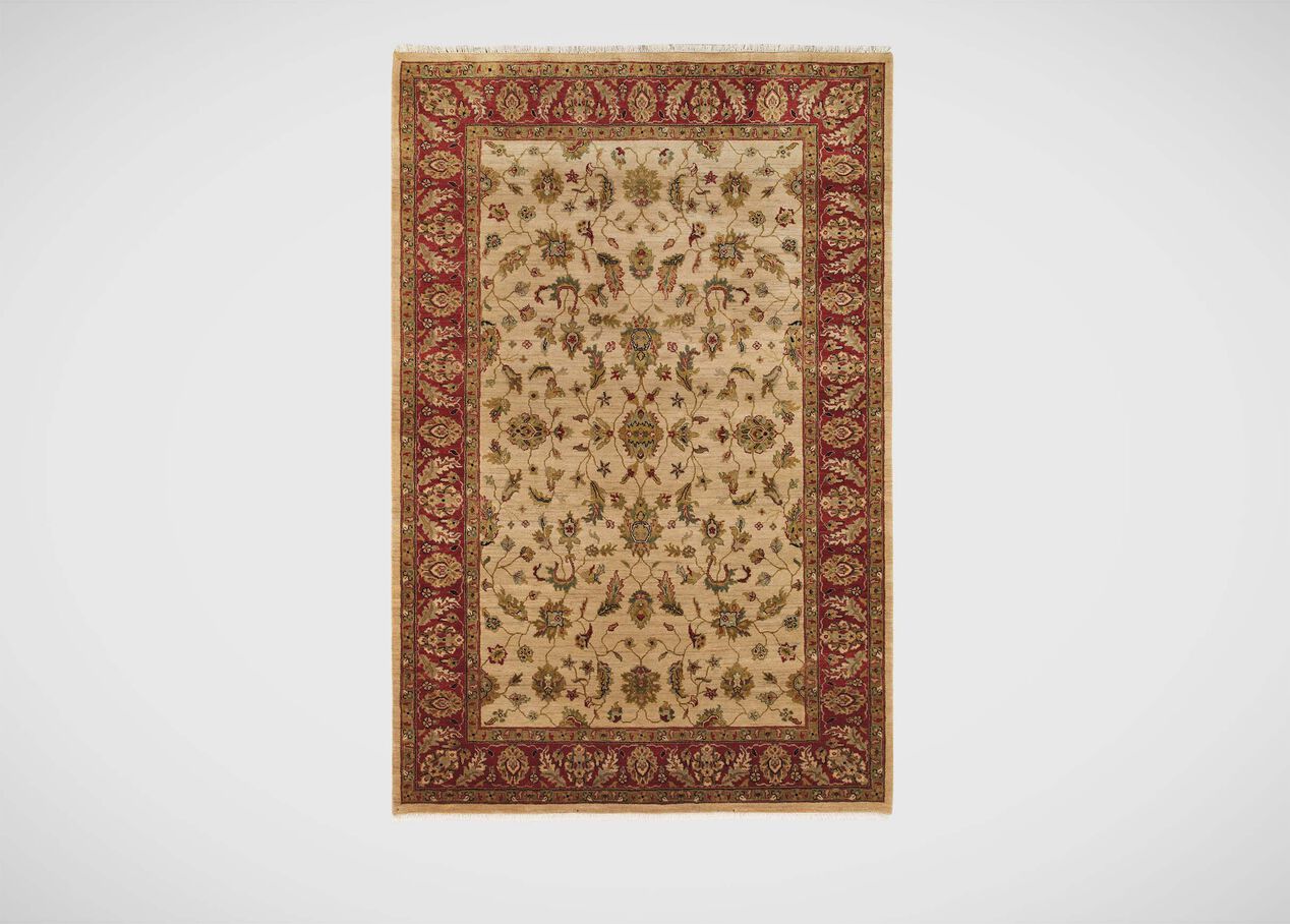 Kashan Ushak Rug, Ivory/Raspberry Ethan Allen