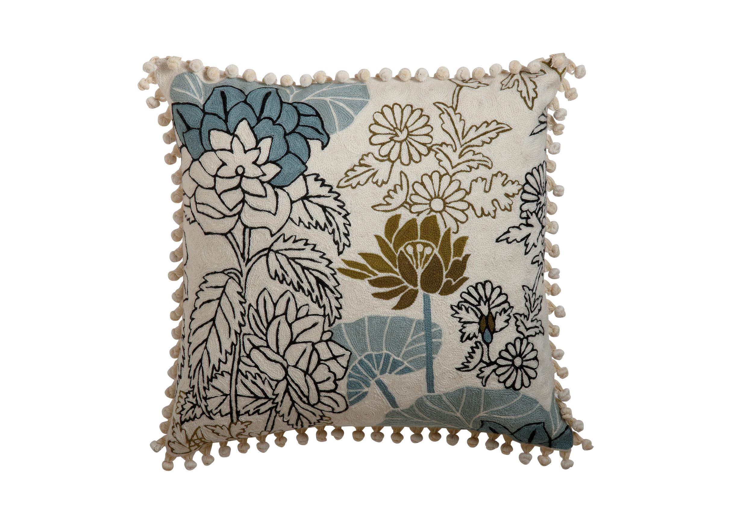 Crewel Embroidered Floral Outline Pillow Pillows