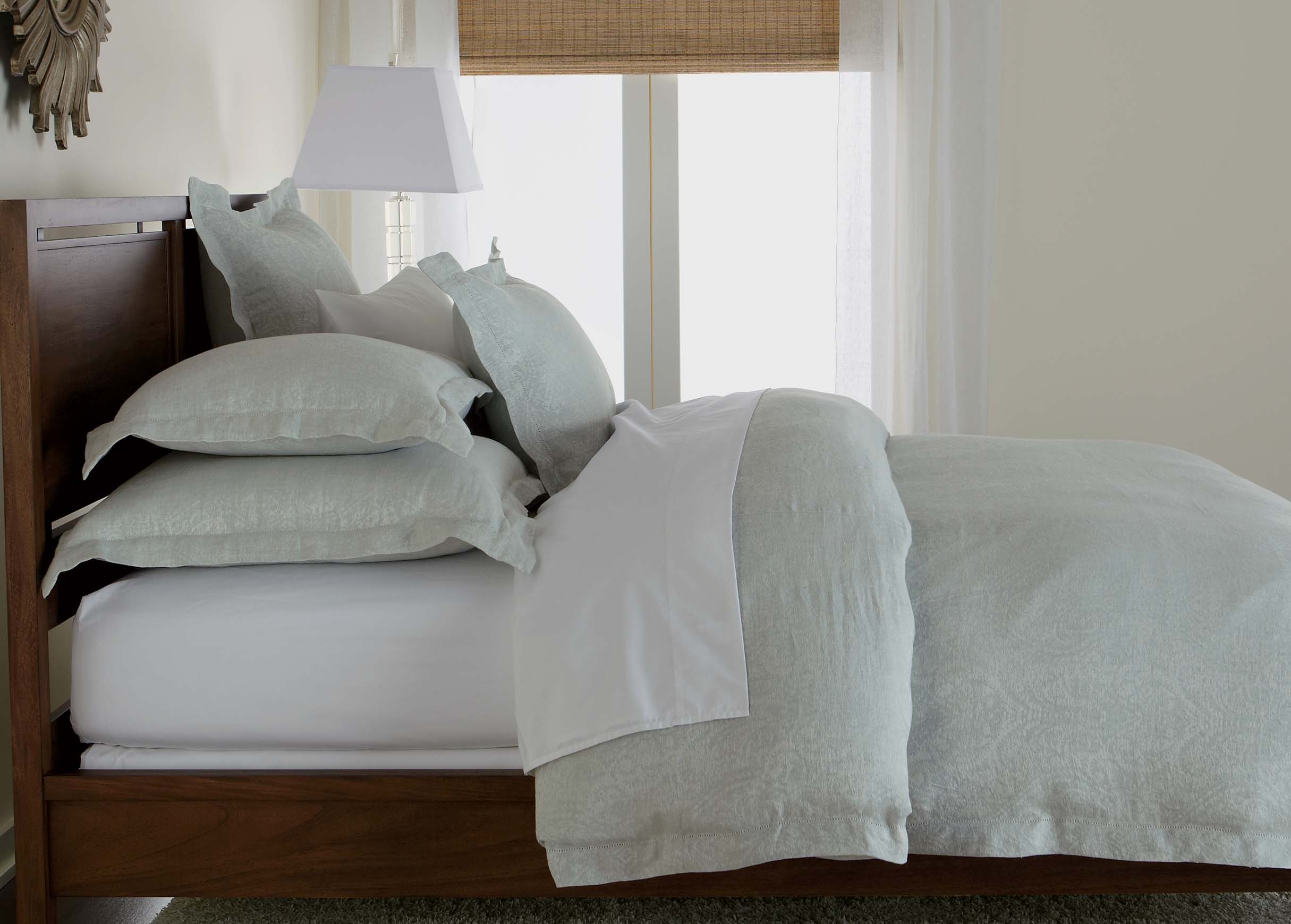 Washed Linen Paisley Duvet Cover, Mineral BEDDING Ethan Allen