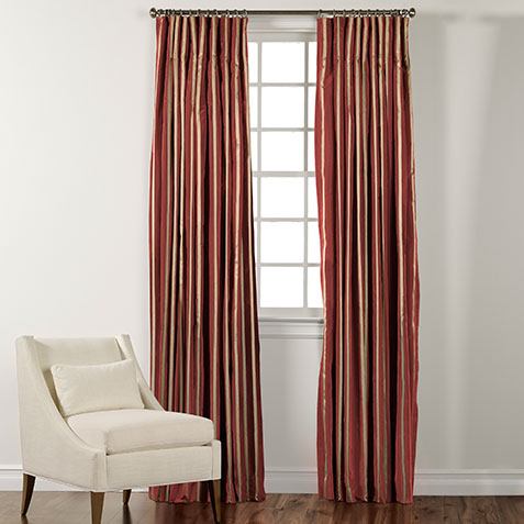 100" Chinois Red and Gold Taffeta Stripe Inverted Pleat Panel | | large 100" Chinois Red and Gold Taffeta Stripe Inverted Pleat Panel , , large
