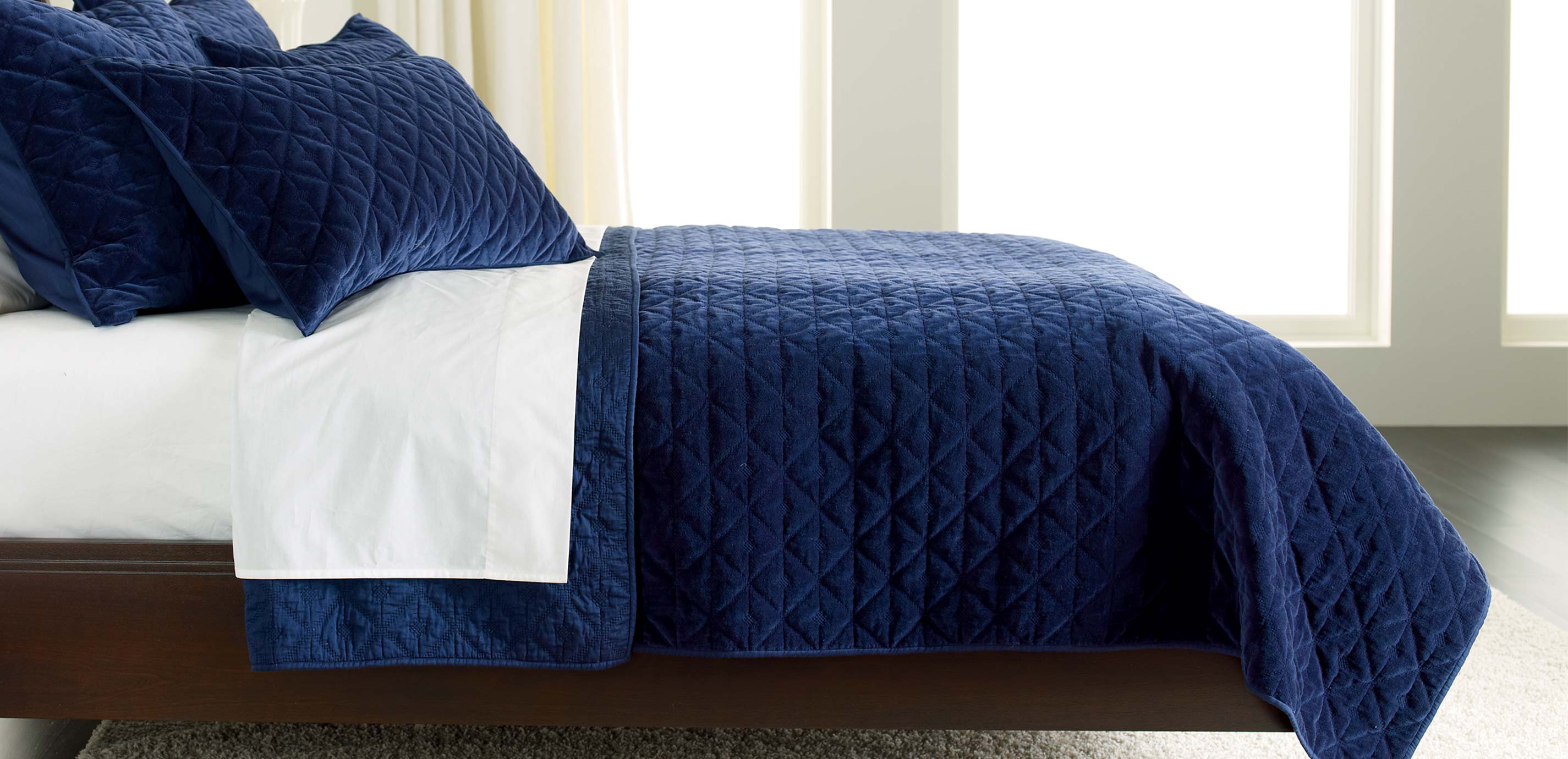 Gresham Navy Velvet Coverlet BEDDING Ethan Allen