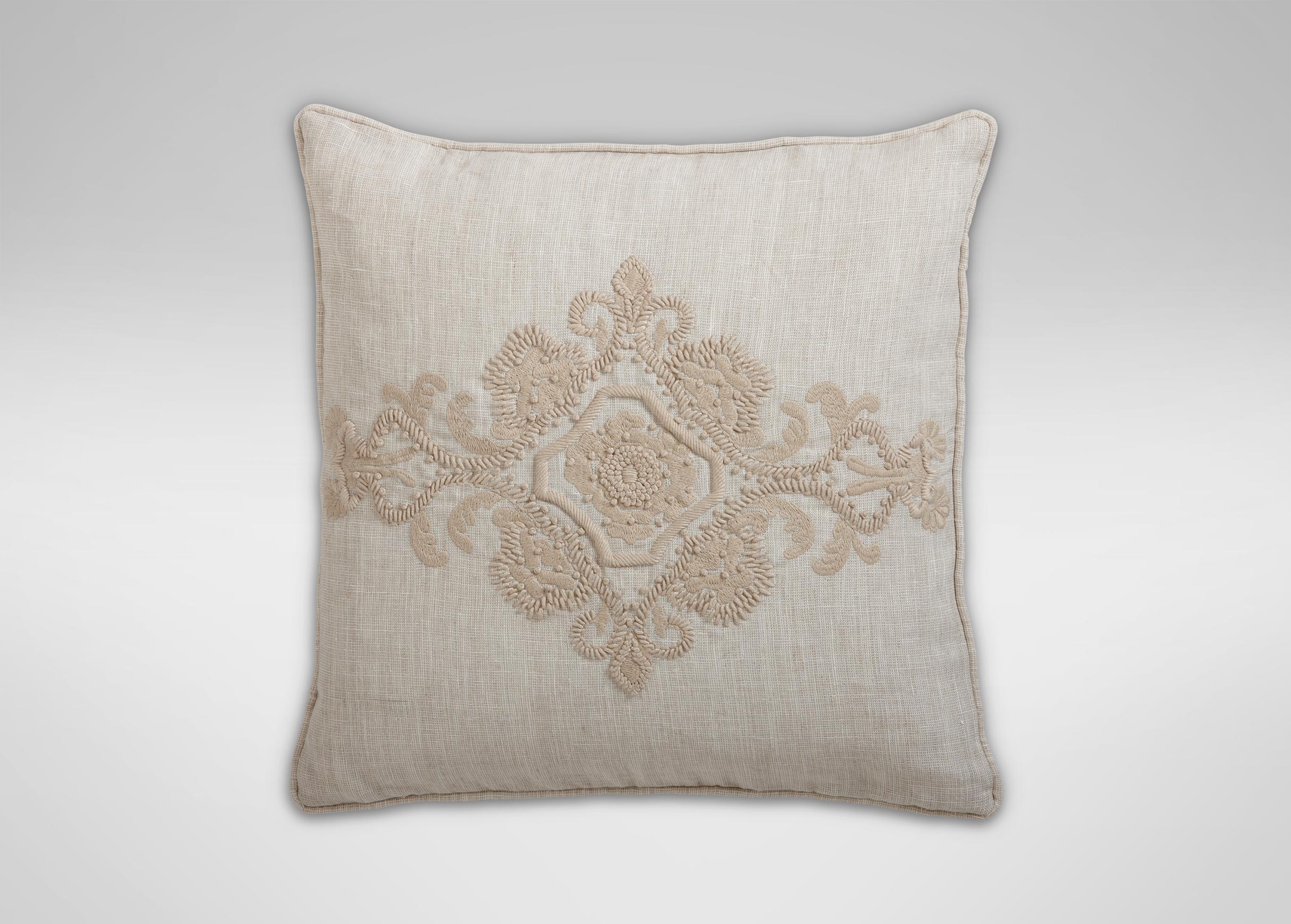 Embroidered Scroll on Natural Linen Pillow Pillows