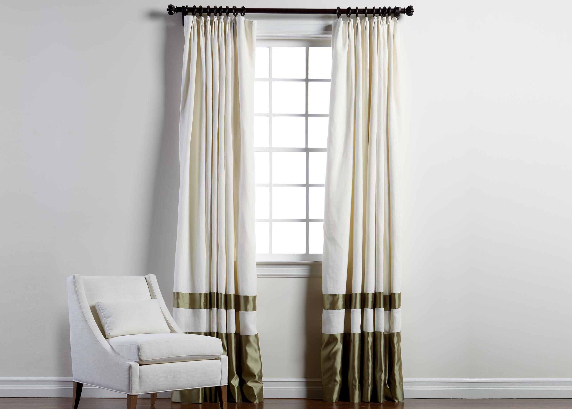 Ivory Sayre Linen Pinch Pleat Panel with Celadon Border Ethan Allen