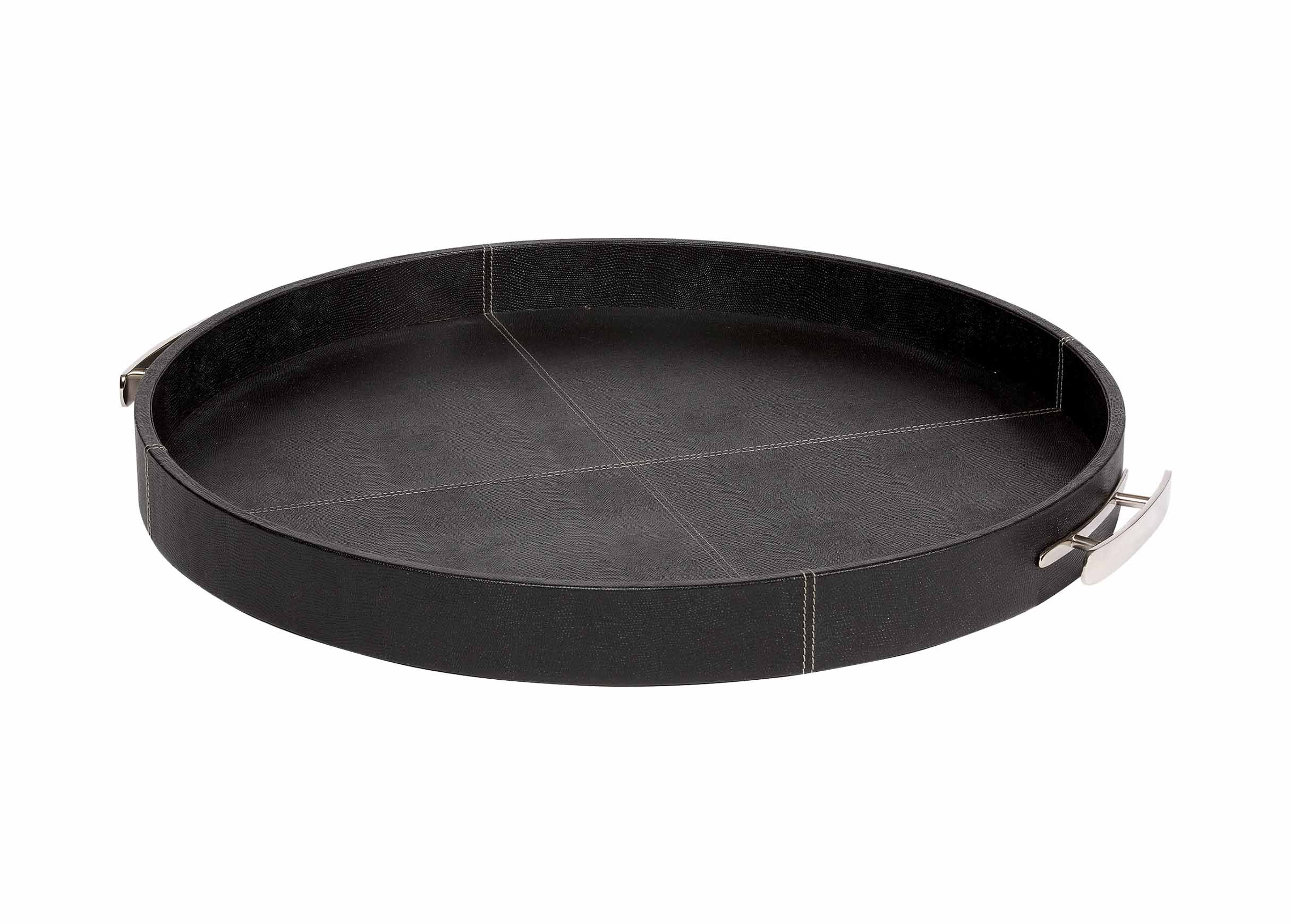 Round Black Leather Tray Trays Ethan Allen