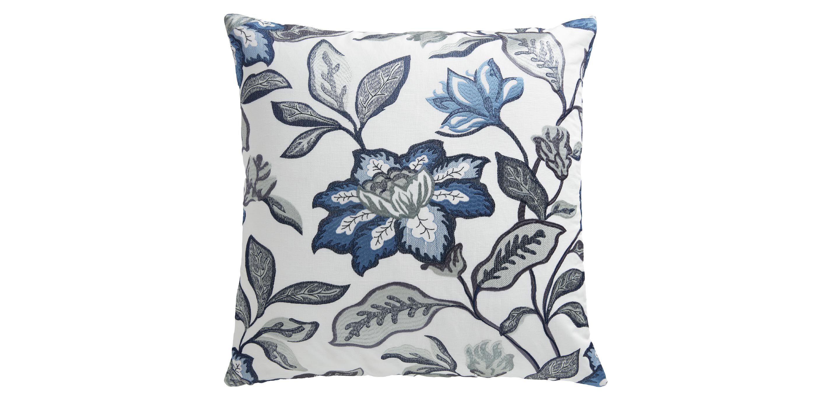Blooming Floral Embroidered Square Pillow, 22"
