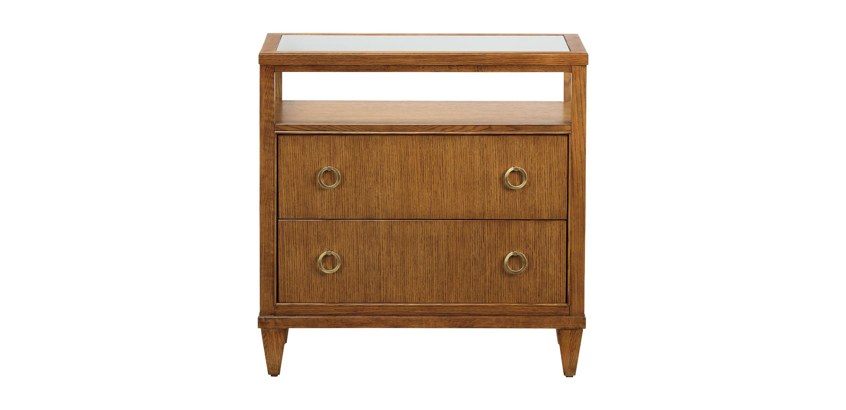 Heston Oak Glass-Top Night Table