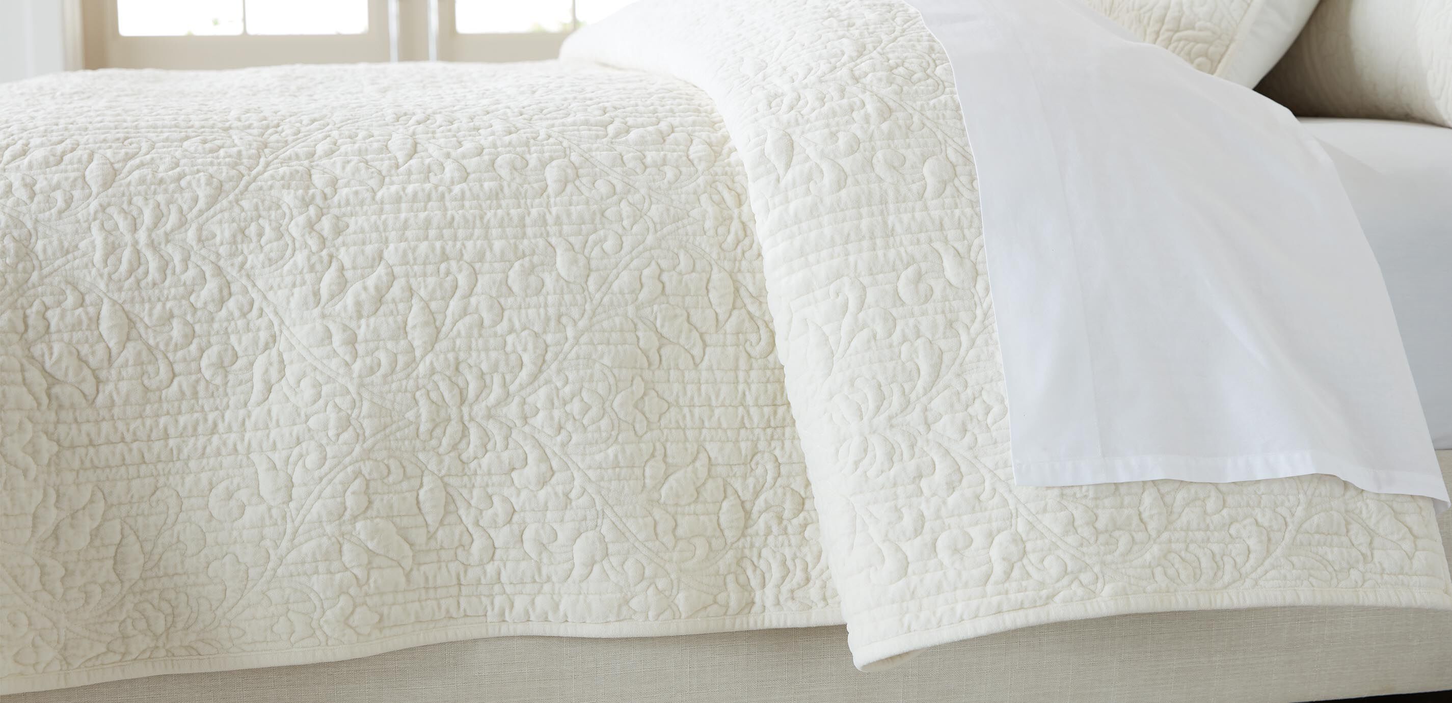 Garment-Dyed Velvet Quilted Coverlet and Shams Set, Ivory_3