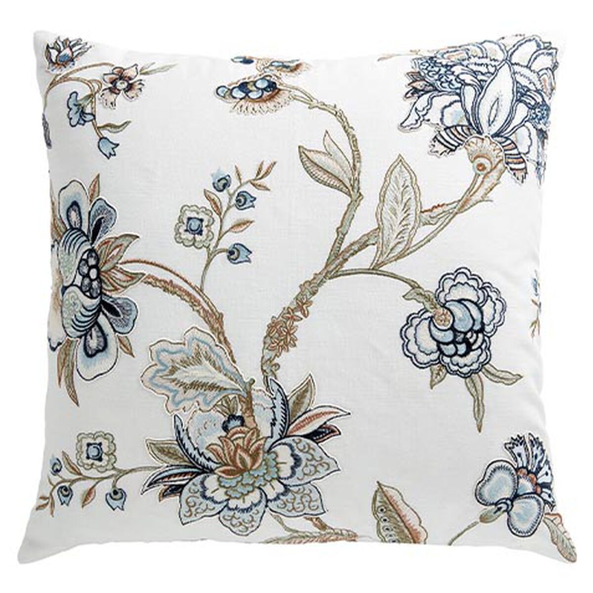 Blue & Taupe Iris Embroidered Square Pillow