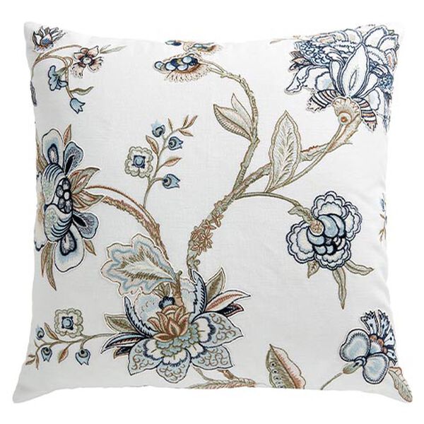Blue & Taupe Iris Embroidered Square Pillow