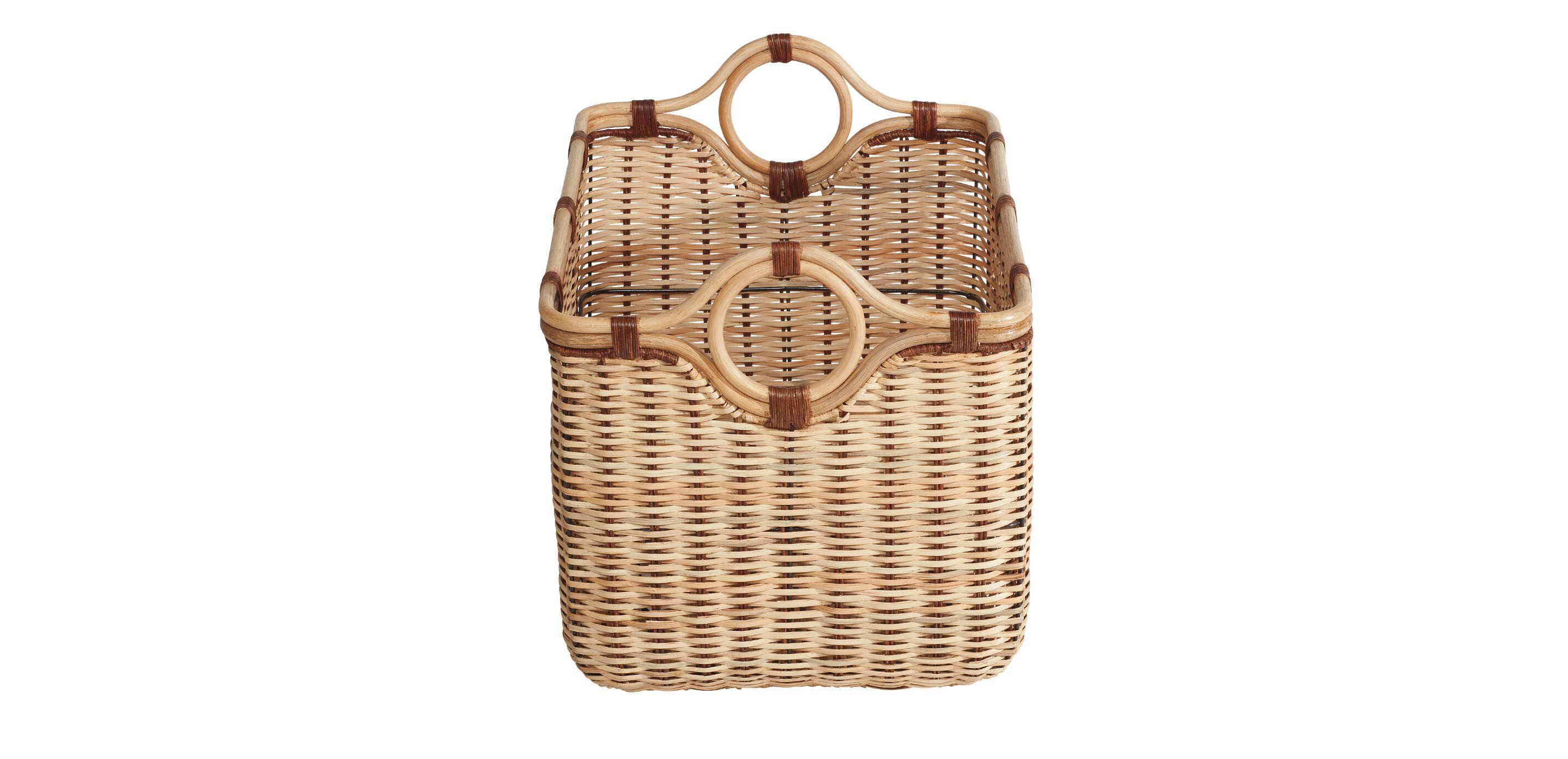 Wicker Rattan Basket with Brown Cord_2