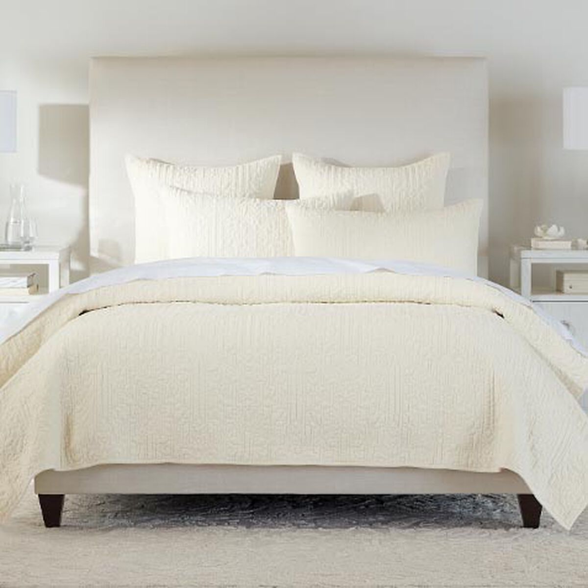 Garment-Dyed Velvet Quilted Coverlet and Shams Set, Ivory