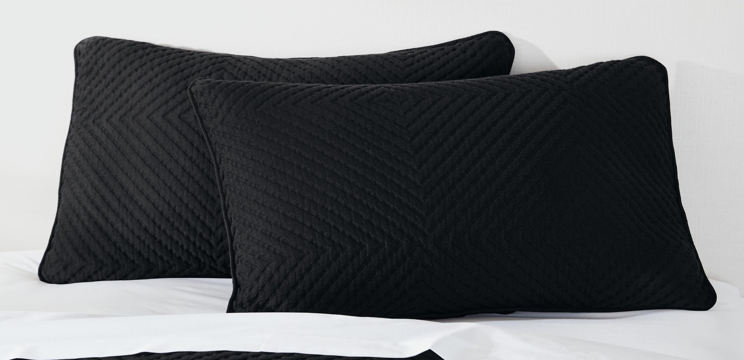 Geometric Matelasse Coverlet and Shams Set, Black_3