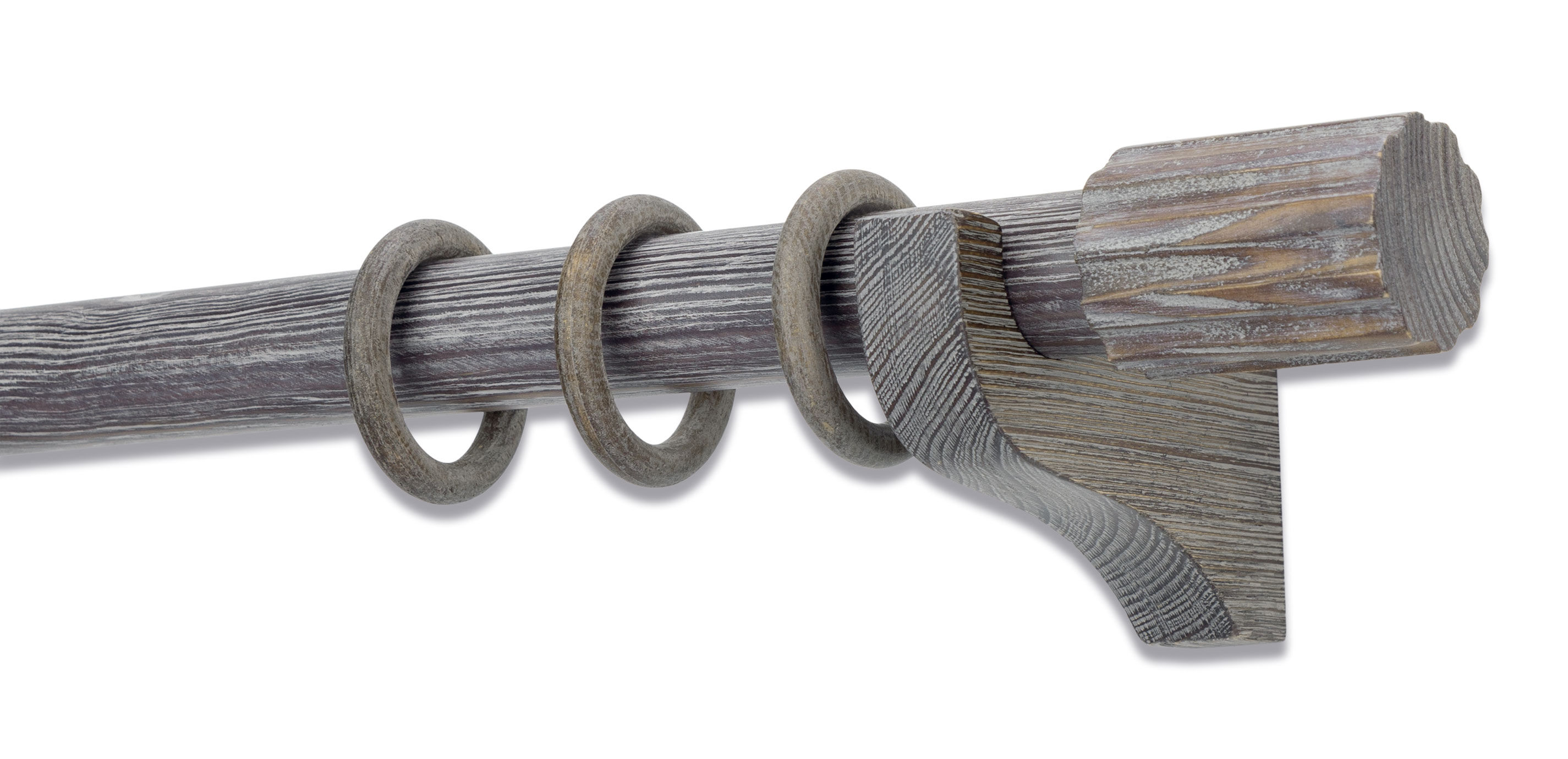 Distressed Wood Drapery Hardware Set with Ribbed Cylinder Finial