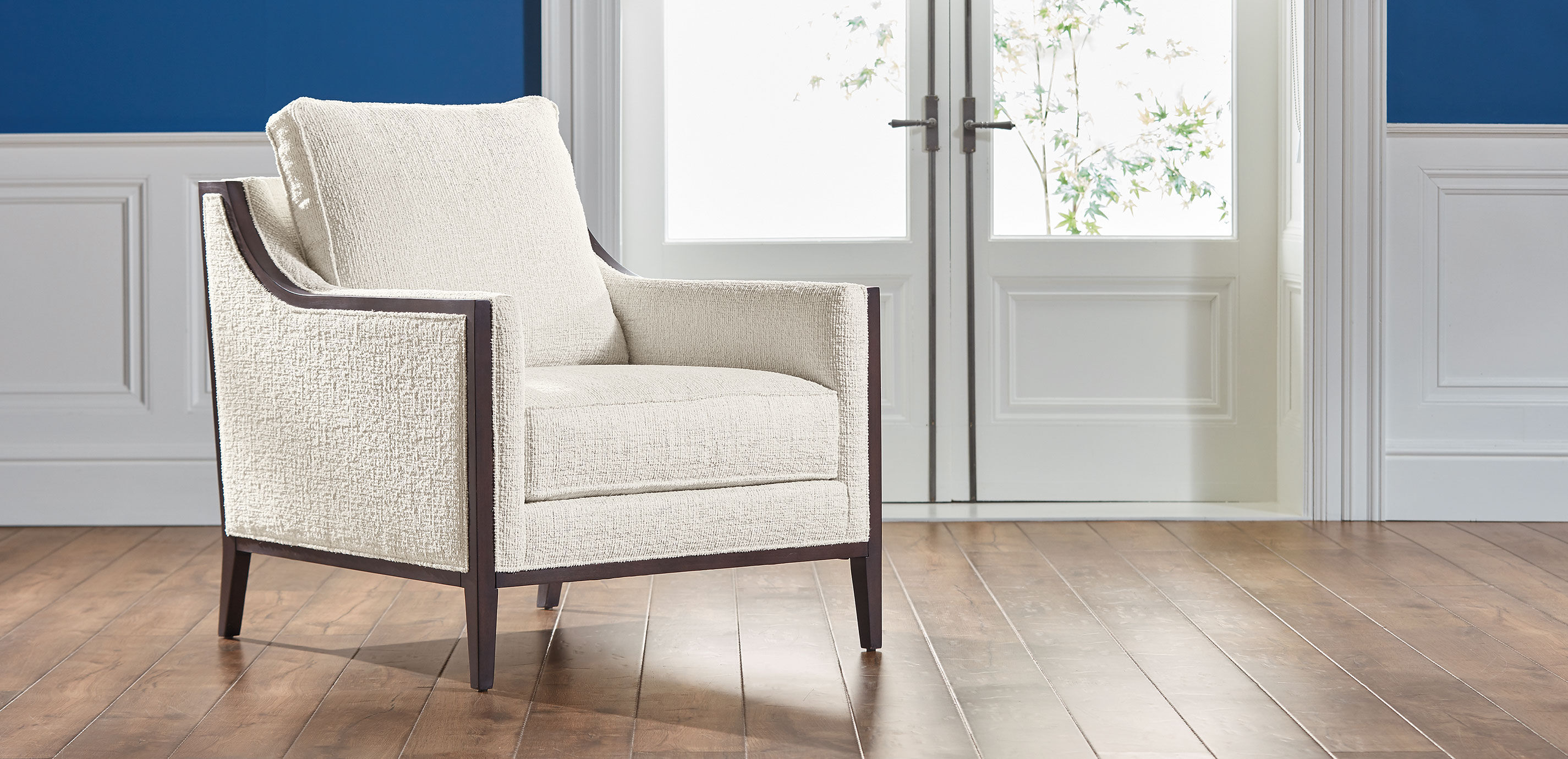Halton Fabric Occasional Chair—Exposed Wood Frame Ethan Allen