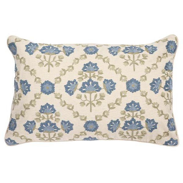 Crewel-Stitch Floral-Pattern Lumbar Pillow