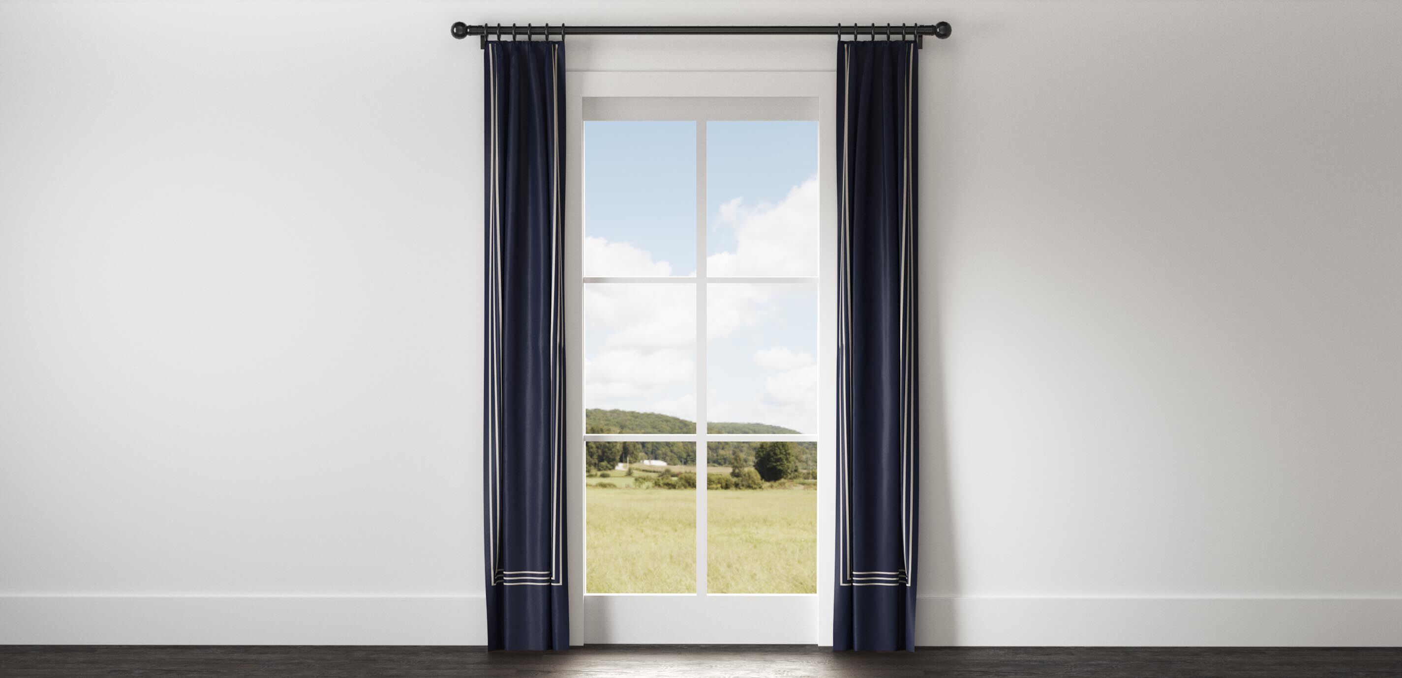 Sayre Washed Linen Drapery Panel with Trim Border
