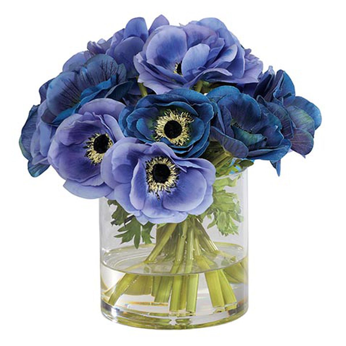 Deep Blue Anemone Bouquet in Cylinder Vase