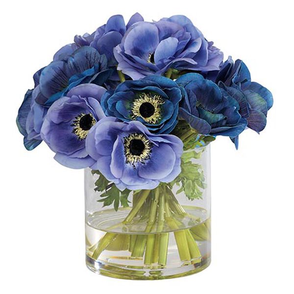 Deep Blue Anemone Bouquet in Cylinder Vase