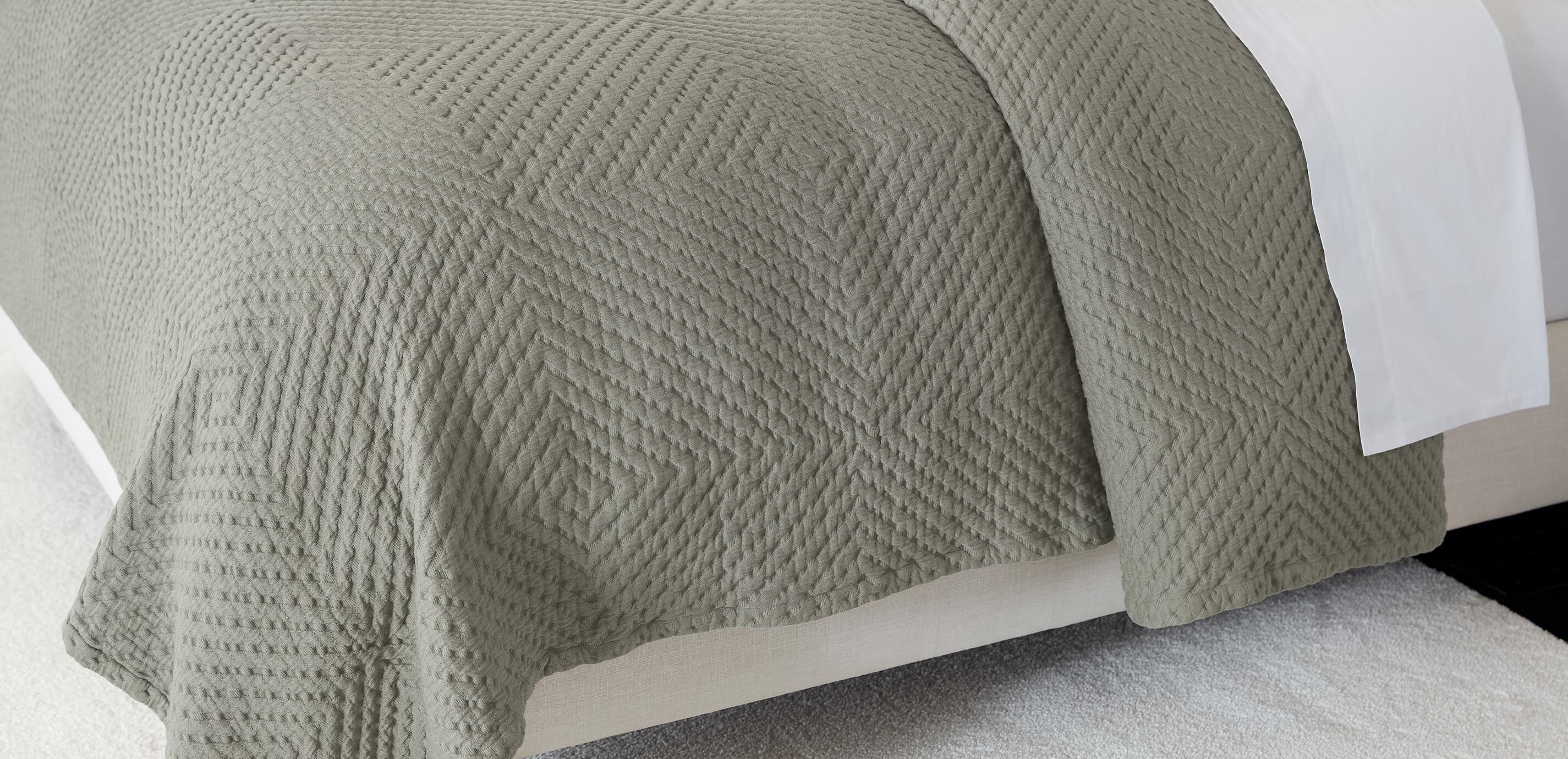 Geometric Matelasse Coverlet and Shams Set, Olive_2