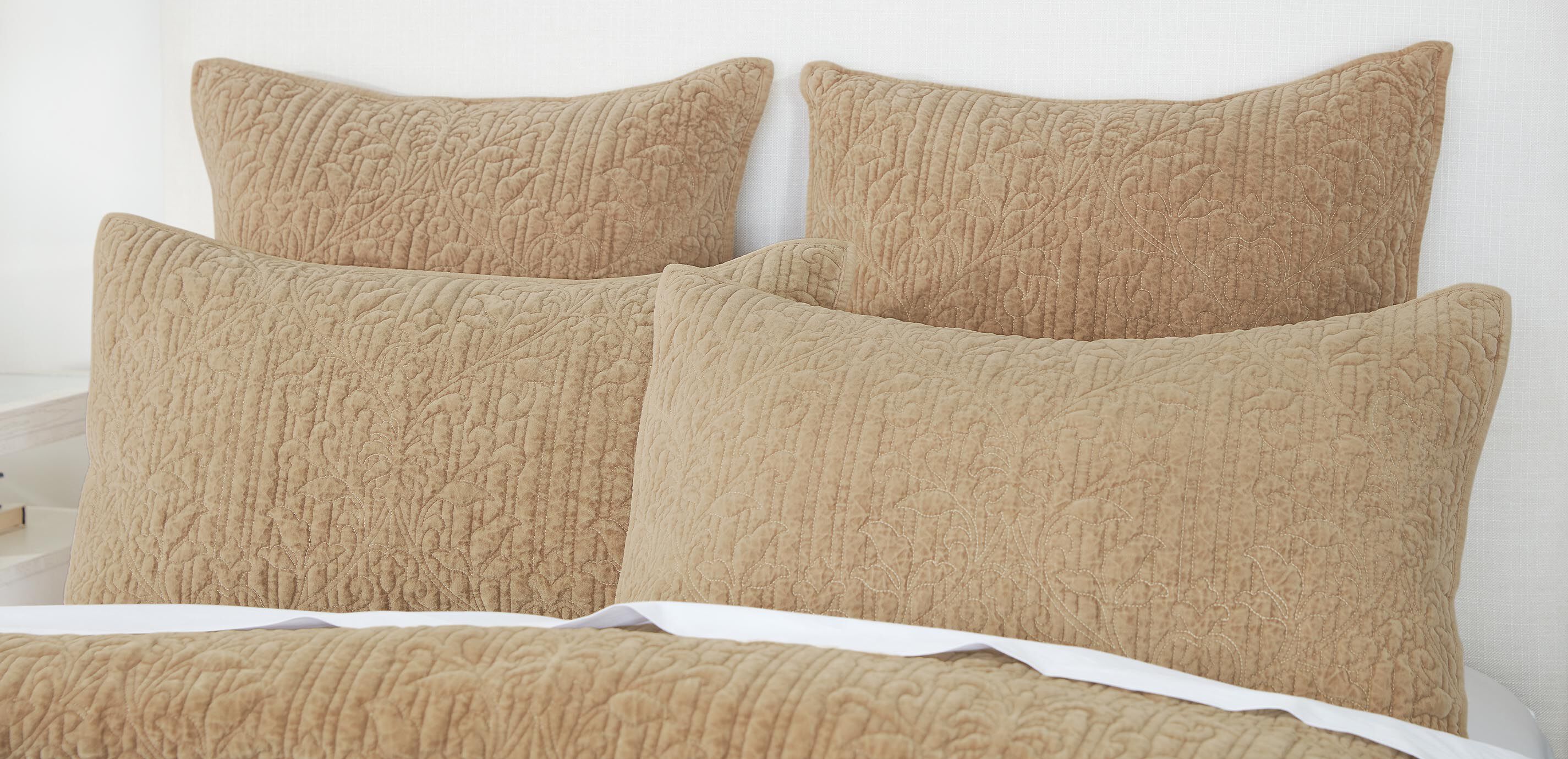 Garment-Dyed Velvet Quilted Coverlet Set, Tan_2