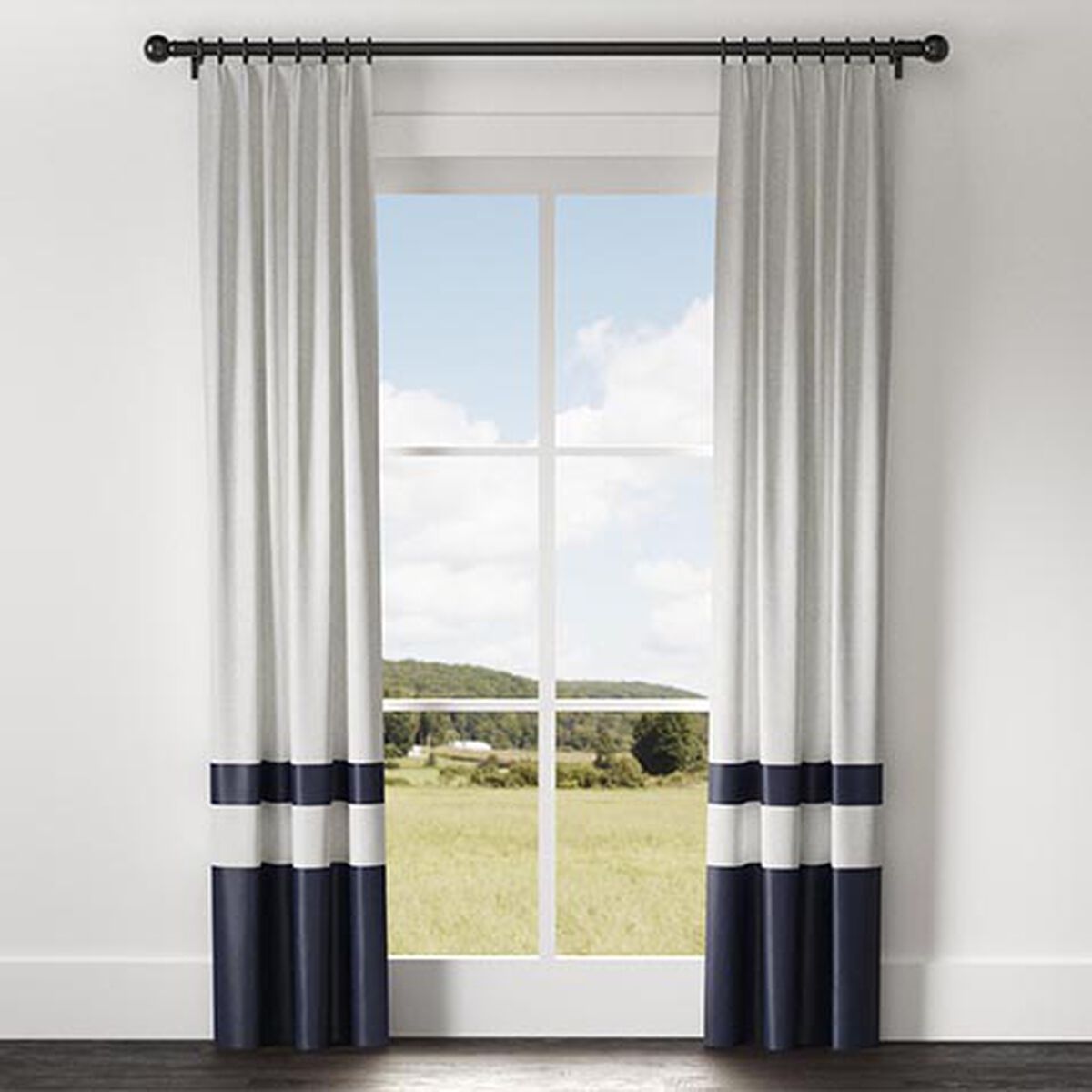 Sayre Washed Linen Drapery Panel with Trim Border