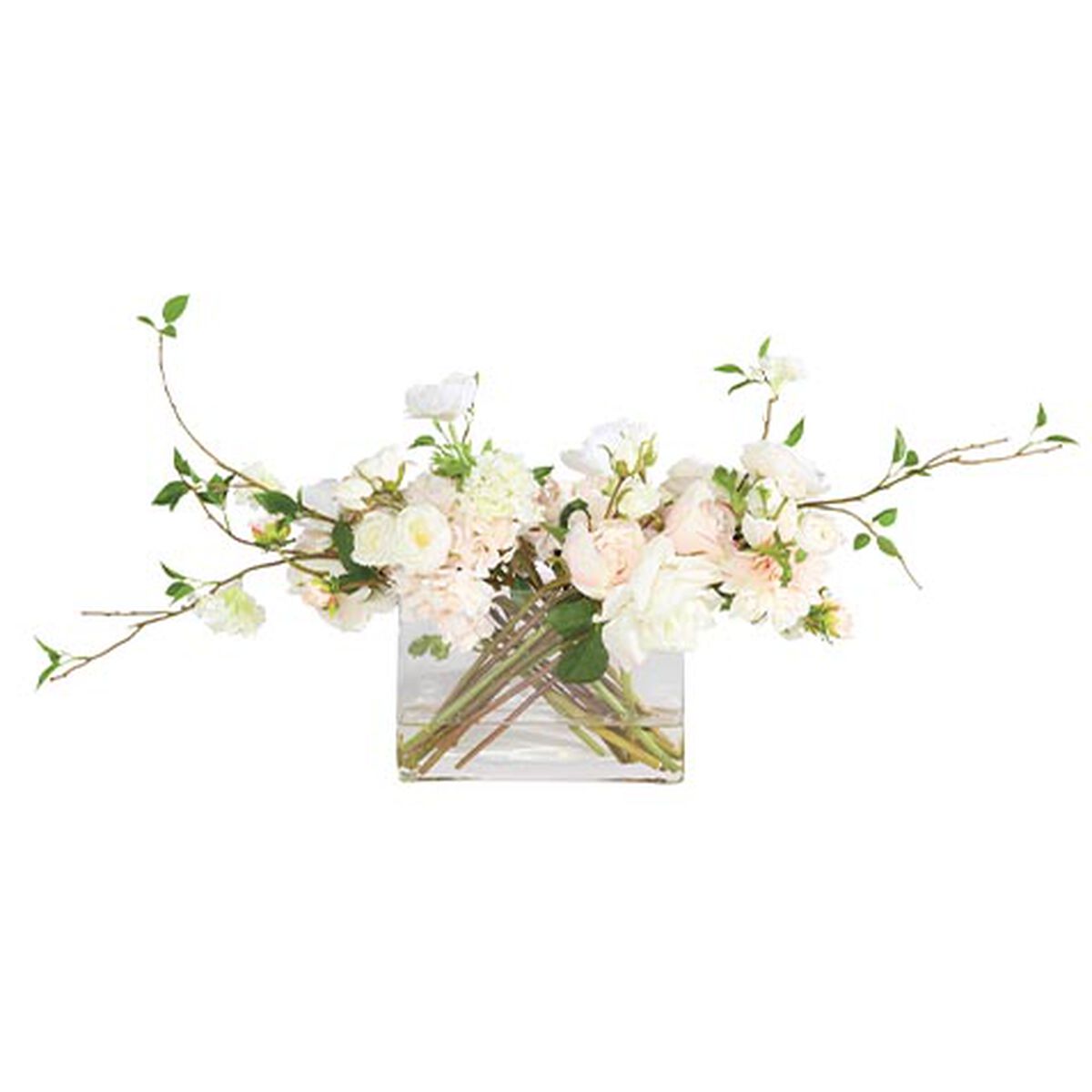 Blush Mixed Floral Bouquet in Small Linear Glass Vase