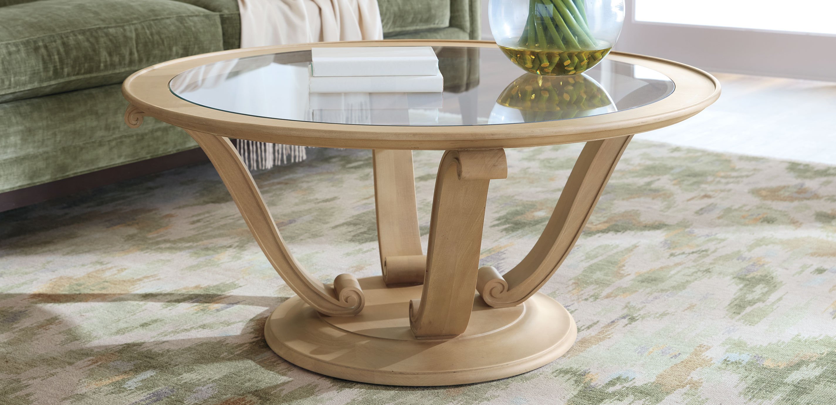 Camille Round Glass-Top Scroll-Base Coffee Table_10