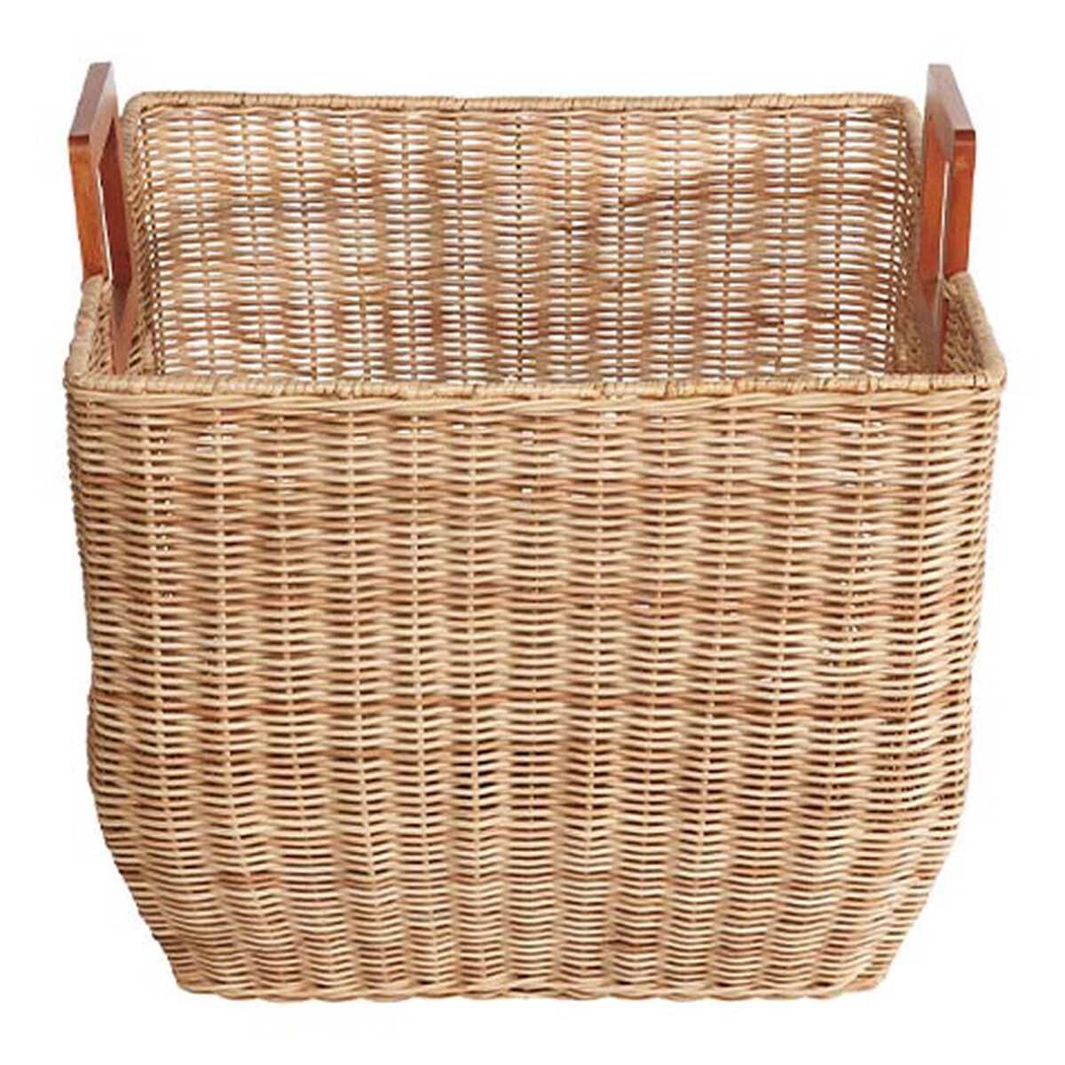 Square Wicker Basket with Wood Handle