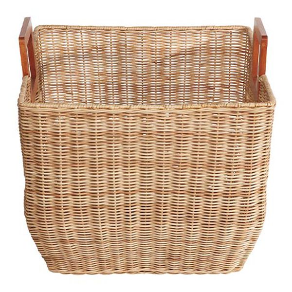 Square Wicker Basket with Wood Handle