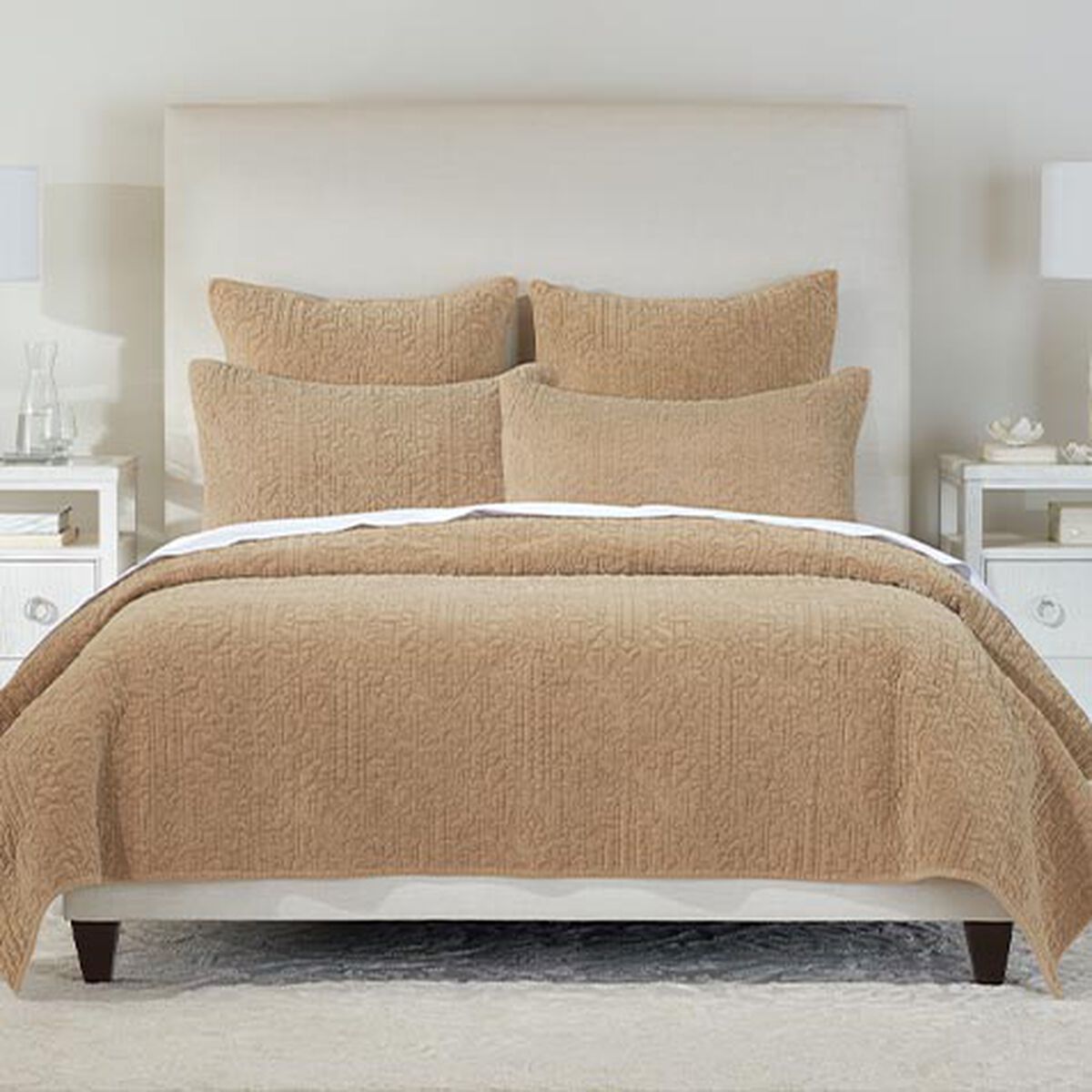 Garment-Dyed Velvet Quilted Coverlet Set, Tan