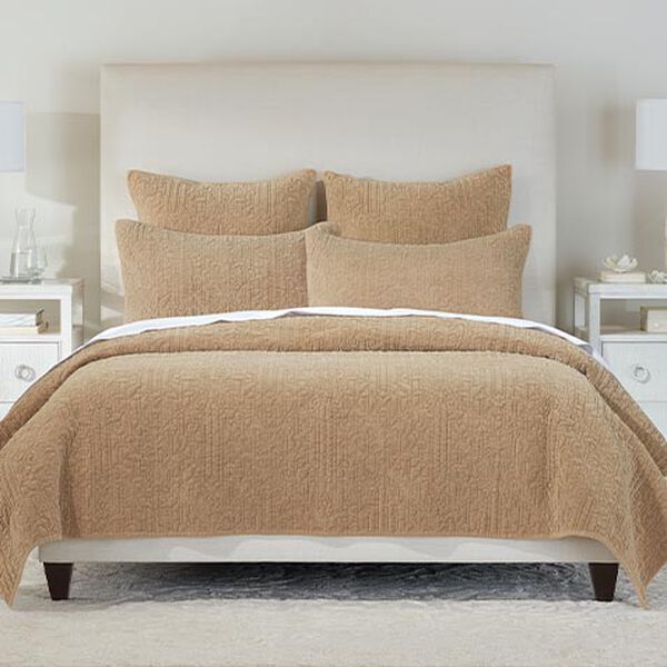 Garment-Dyed Velvet Quilted Coverlet Set, Tan