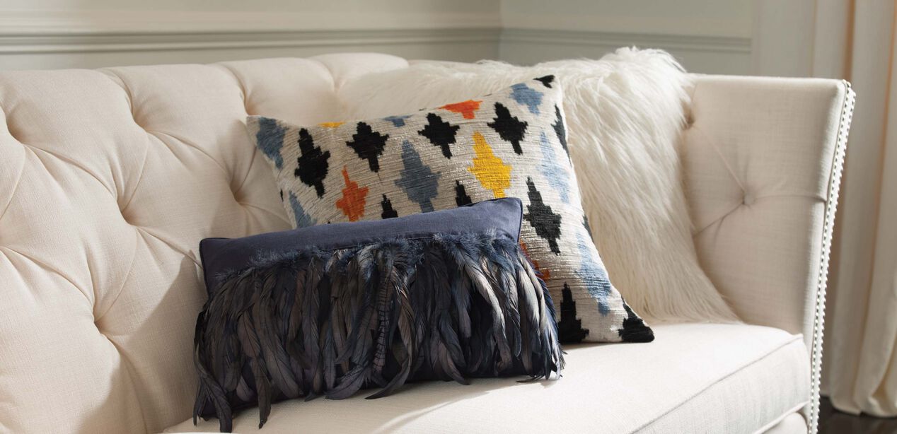 Silk Velvet Pillow, Taupe/Multi Pillows Ethan Allen