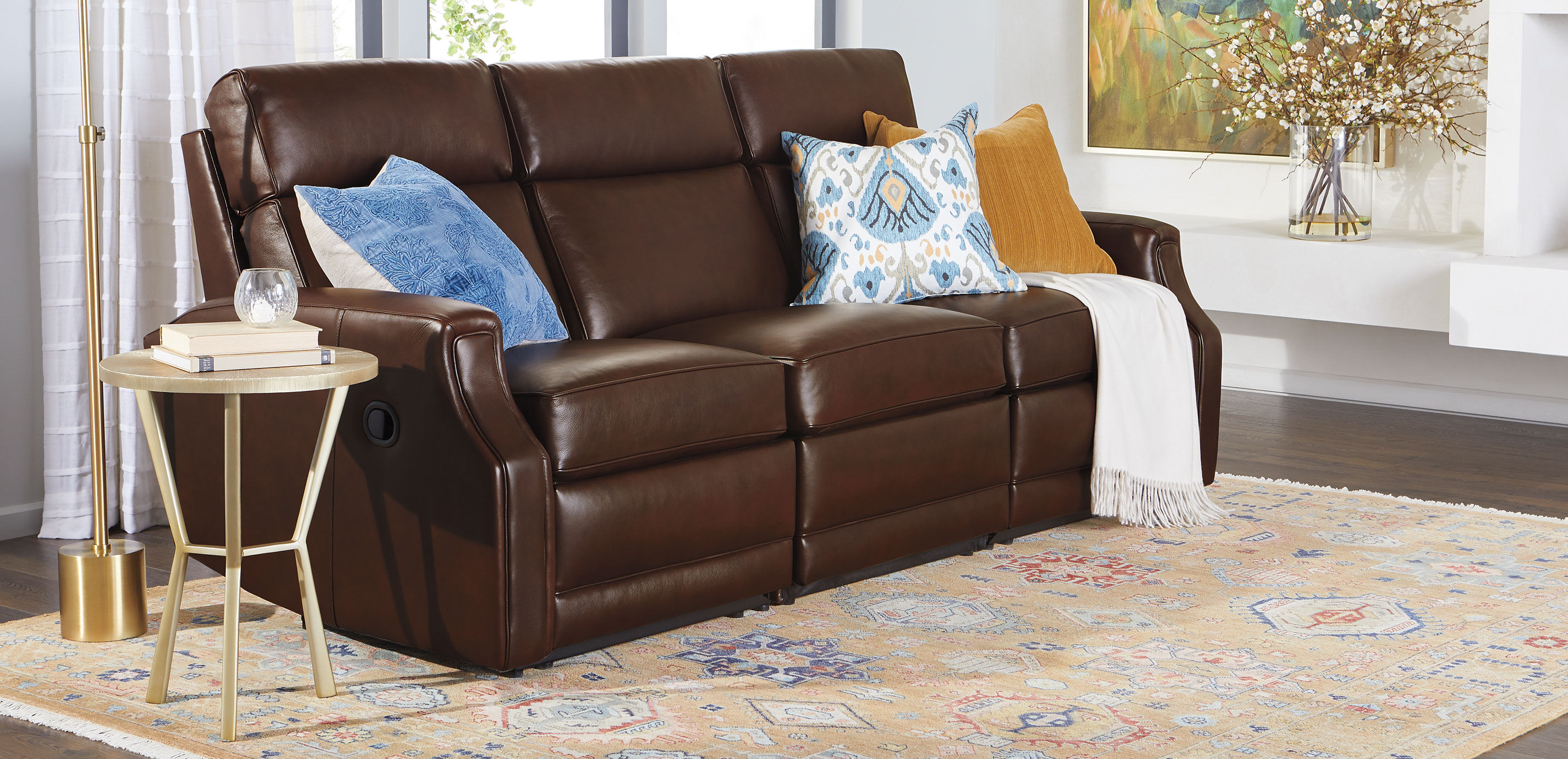 Ethan allen leather online recliner sofa