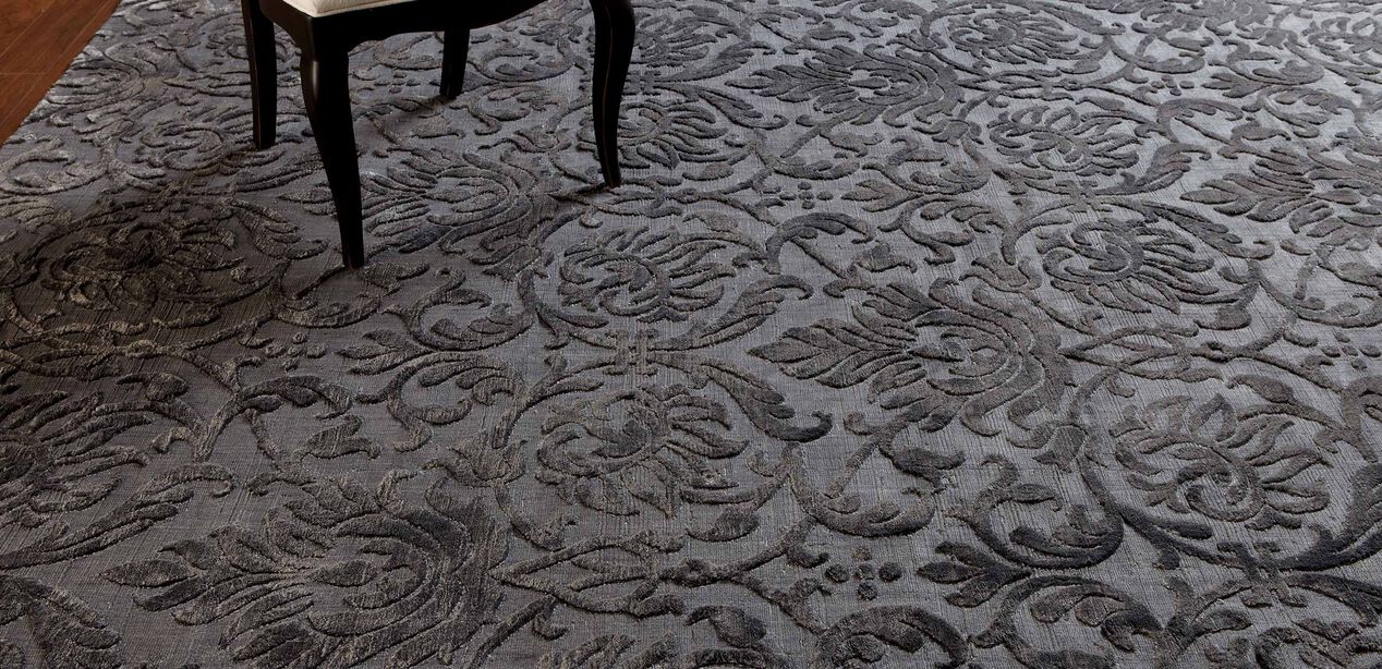 Jacquard Damask Rug in Charcoal Charcoal Rug Ethan Allen