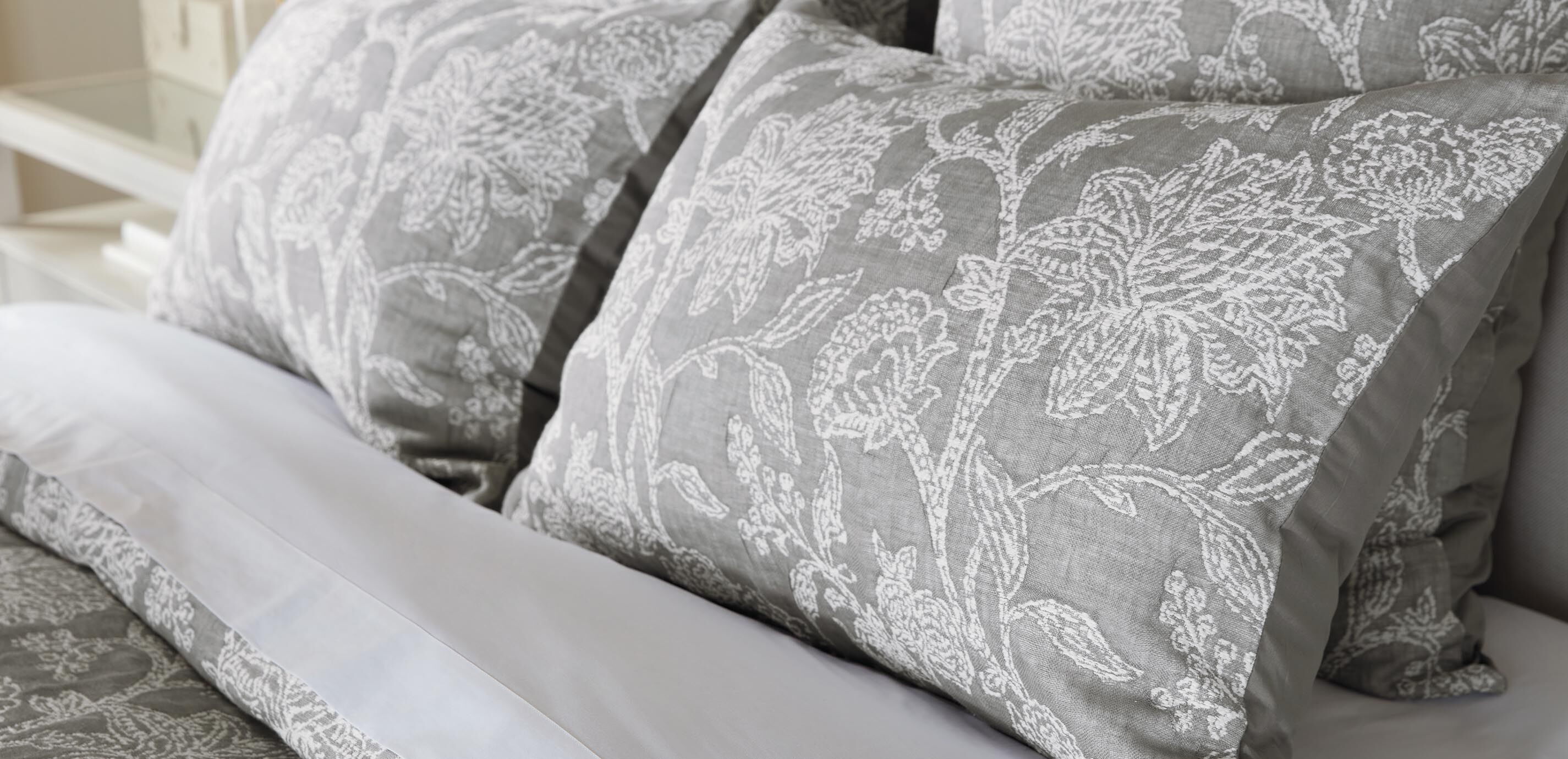 Floral Jacquard Duvet Cover and Shams Set, Gray_3