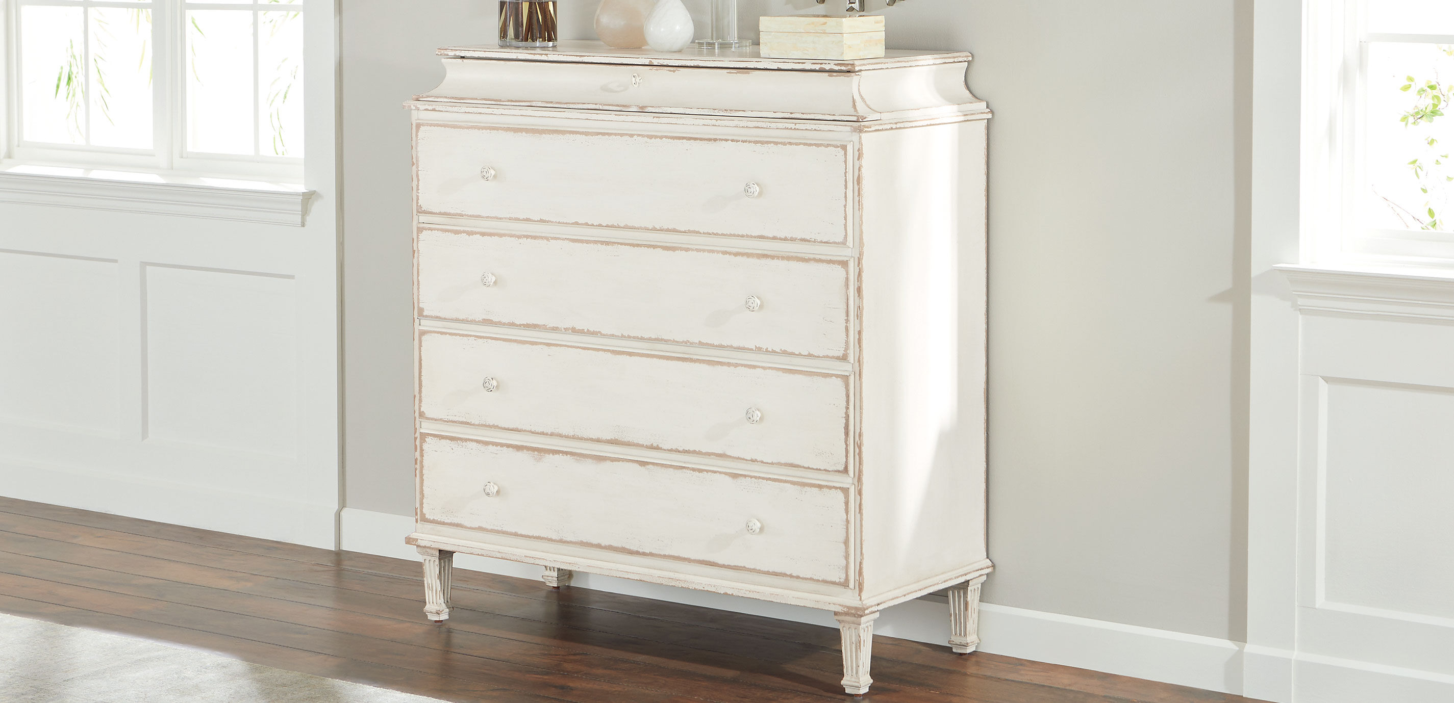 Leora Antiqued White Tall Chest_3