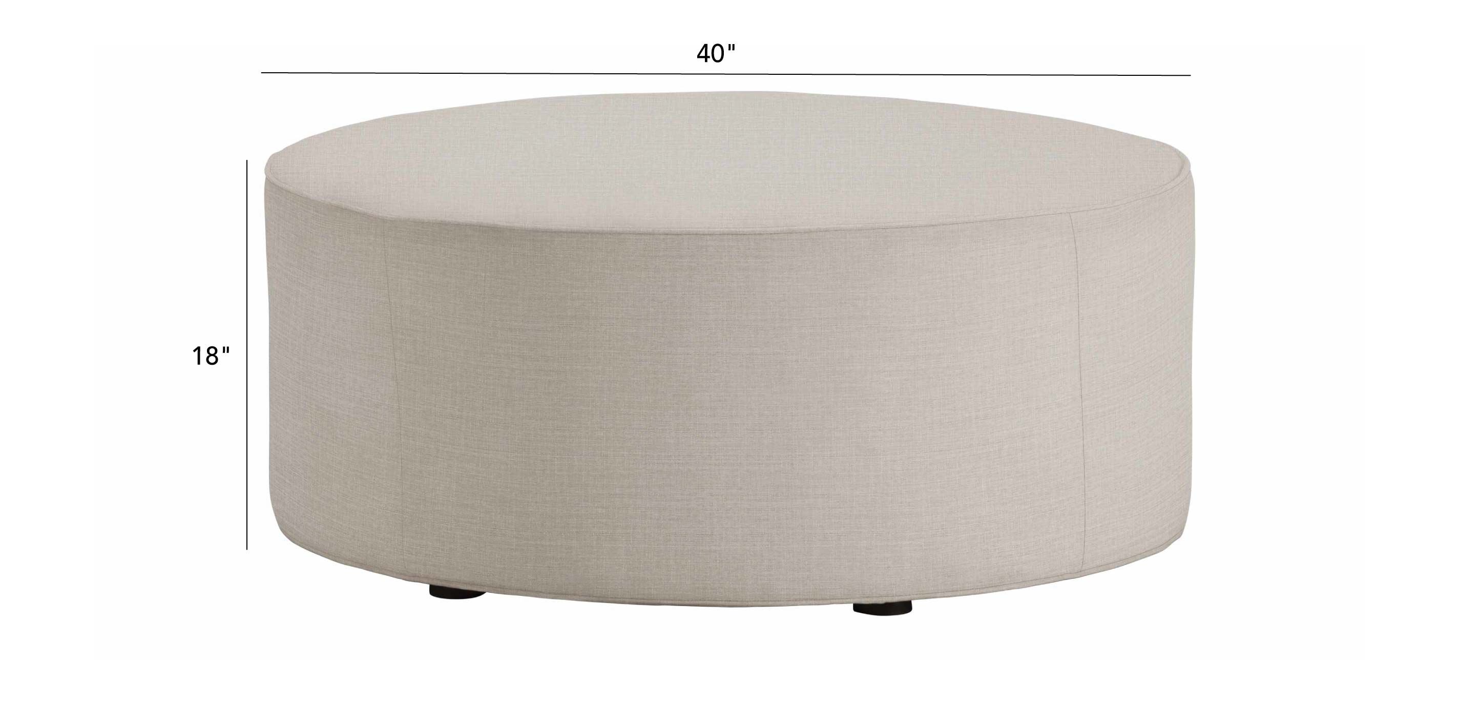 Dallon Round Ottoman Upholstered in Fabric Ethan Allen