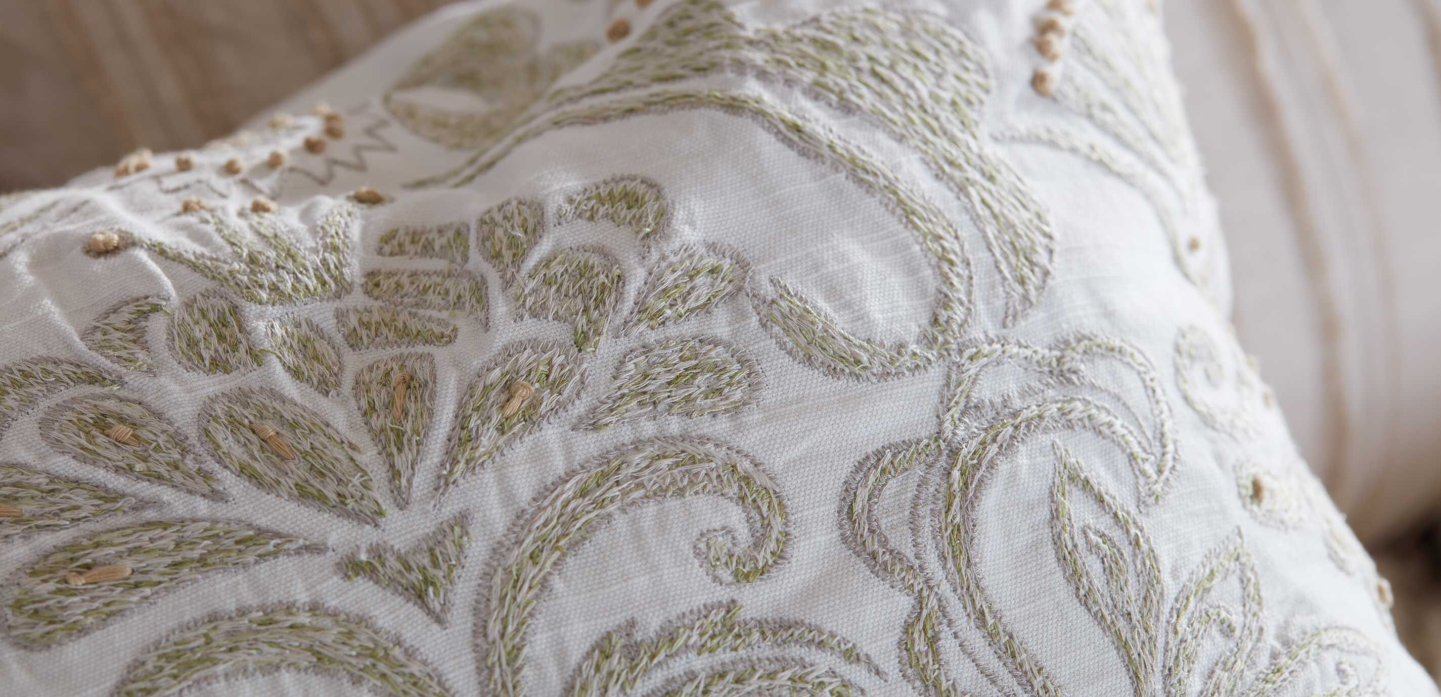 White and Green Embroidered Damask Pillow_2