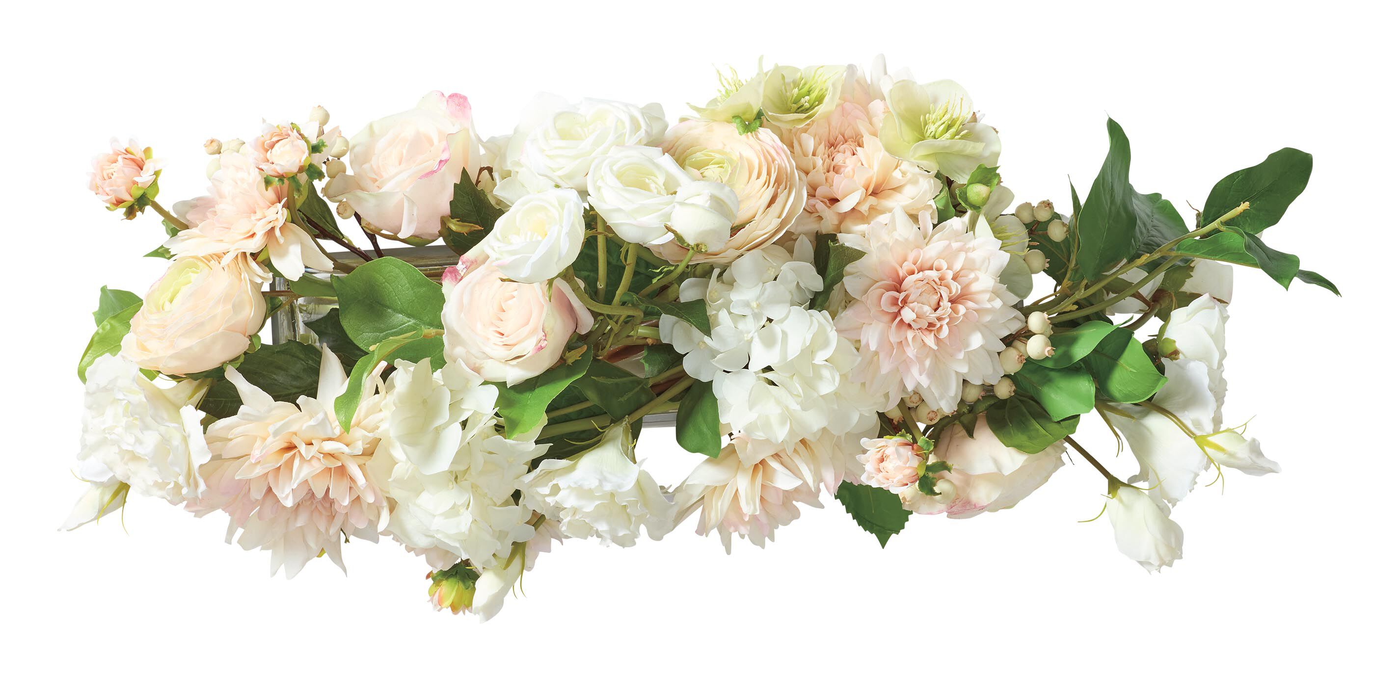 Blush Mixed Floral Centerpiece in Low Linear Glass Vase_4