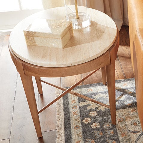 Draper Oval Travertine End Table Product Tile Hover Image 238062