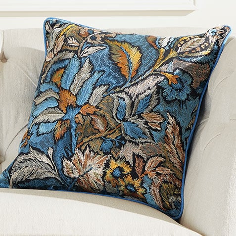 Blue Botanical Embroidered Pillow Product Tile Hover Image 061215