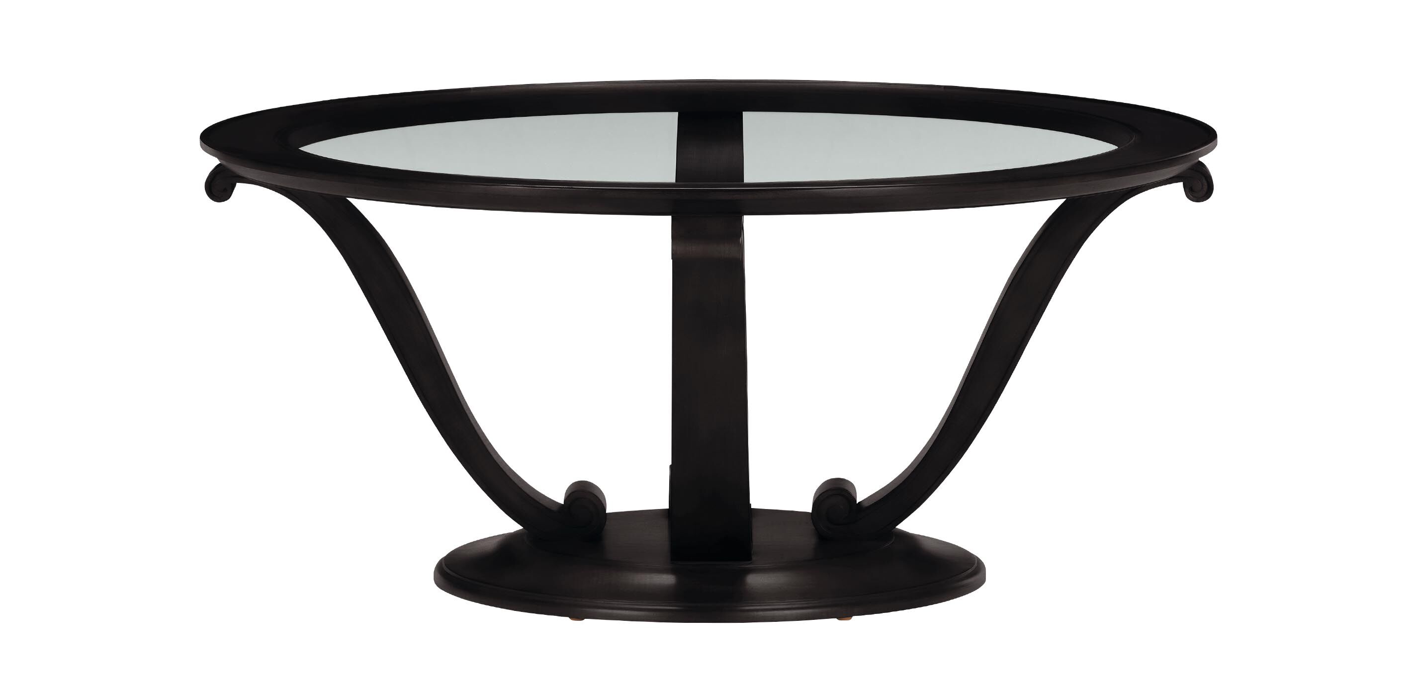 Camille Round Glass-Top Scroll-Base Coffee Table