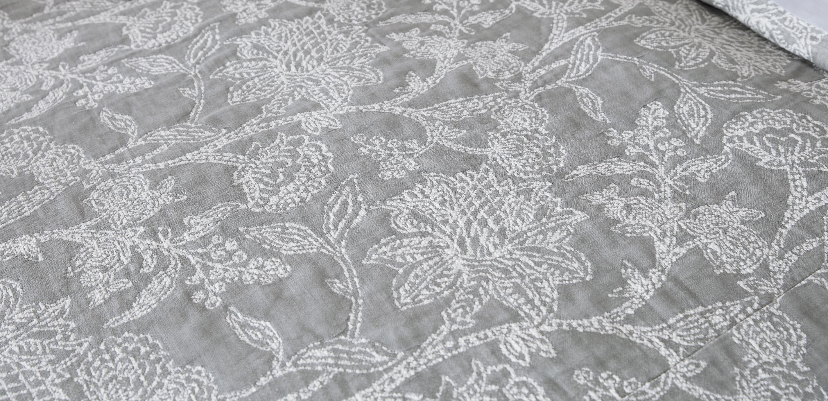 Floral Jacquard Duvet Cover and Shams Set, Gray_4