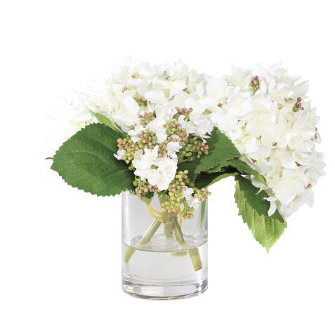 Hydrangea and Buds in Small Glass Vase image