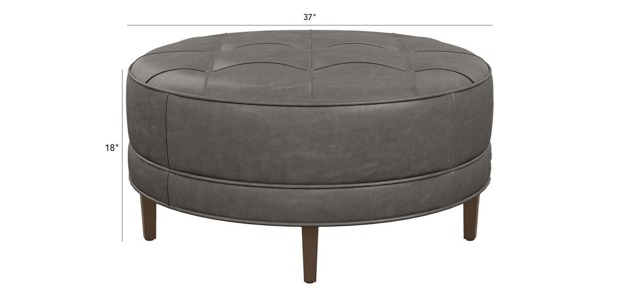 Nassau Round Leather Ottoman Ethan Allen