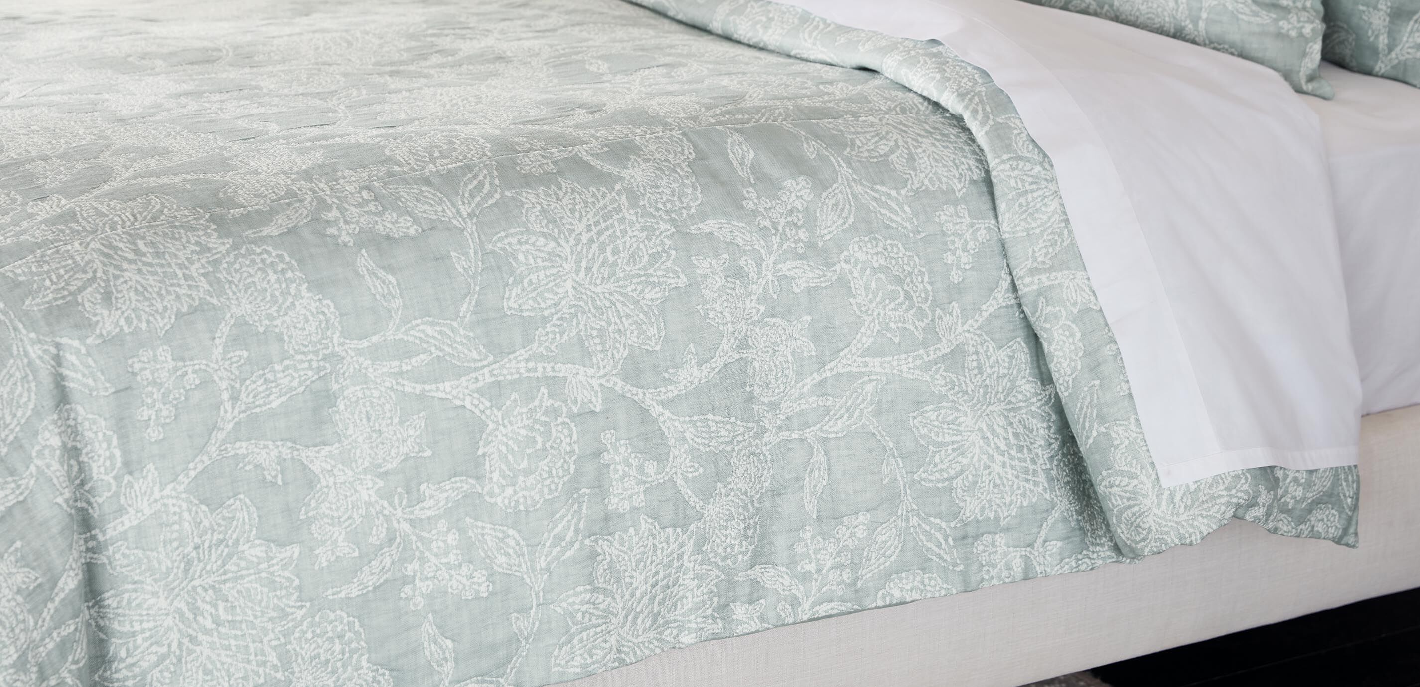 Floral Jacquard Duvet Cover and Shams Set, Aqua_4