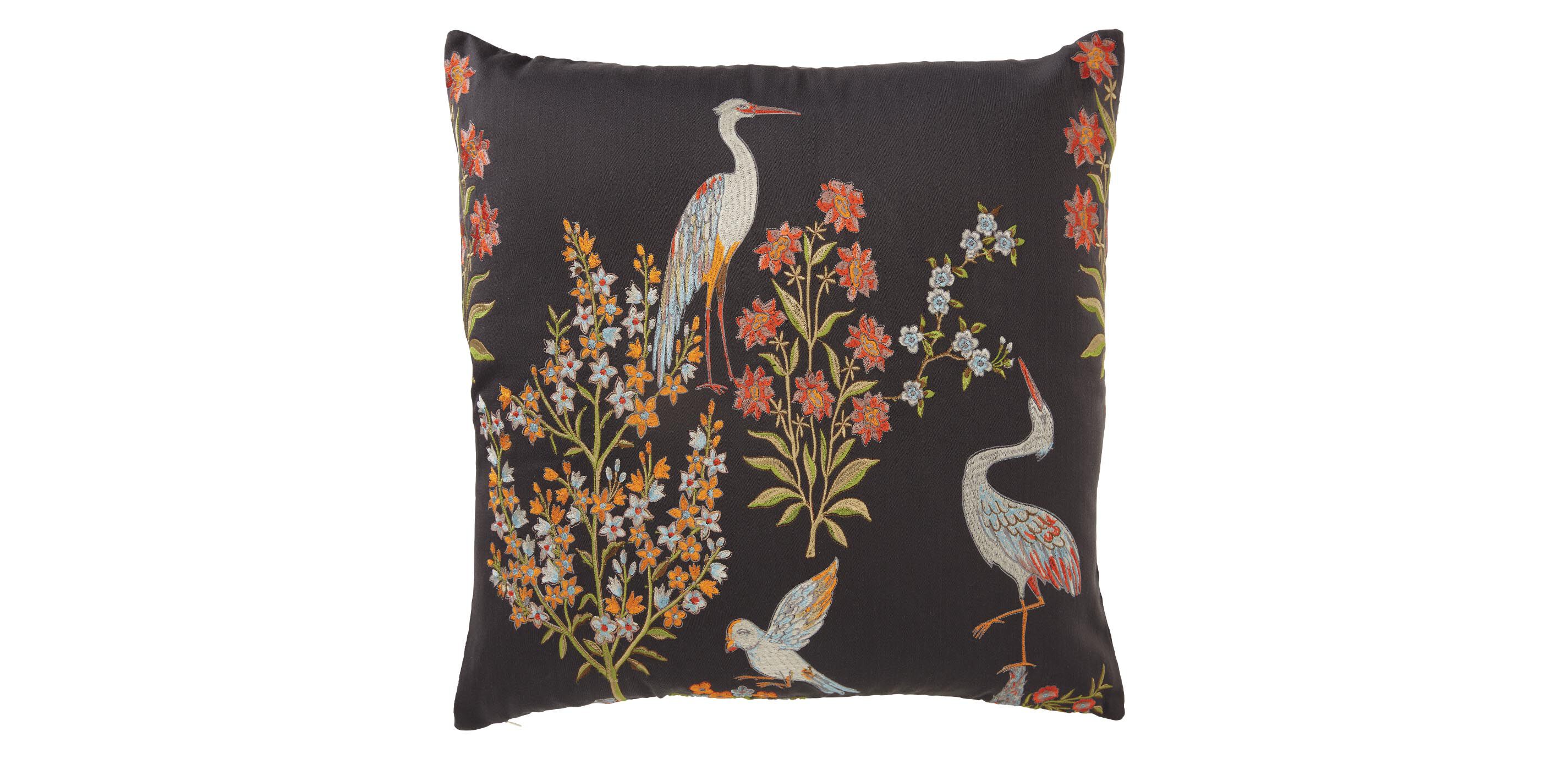 Embroidered Crane Pillow