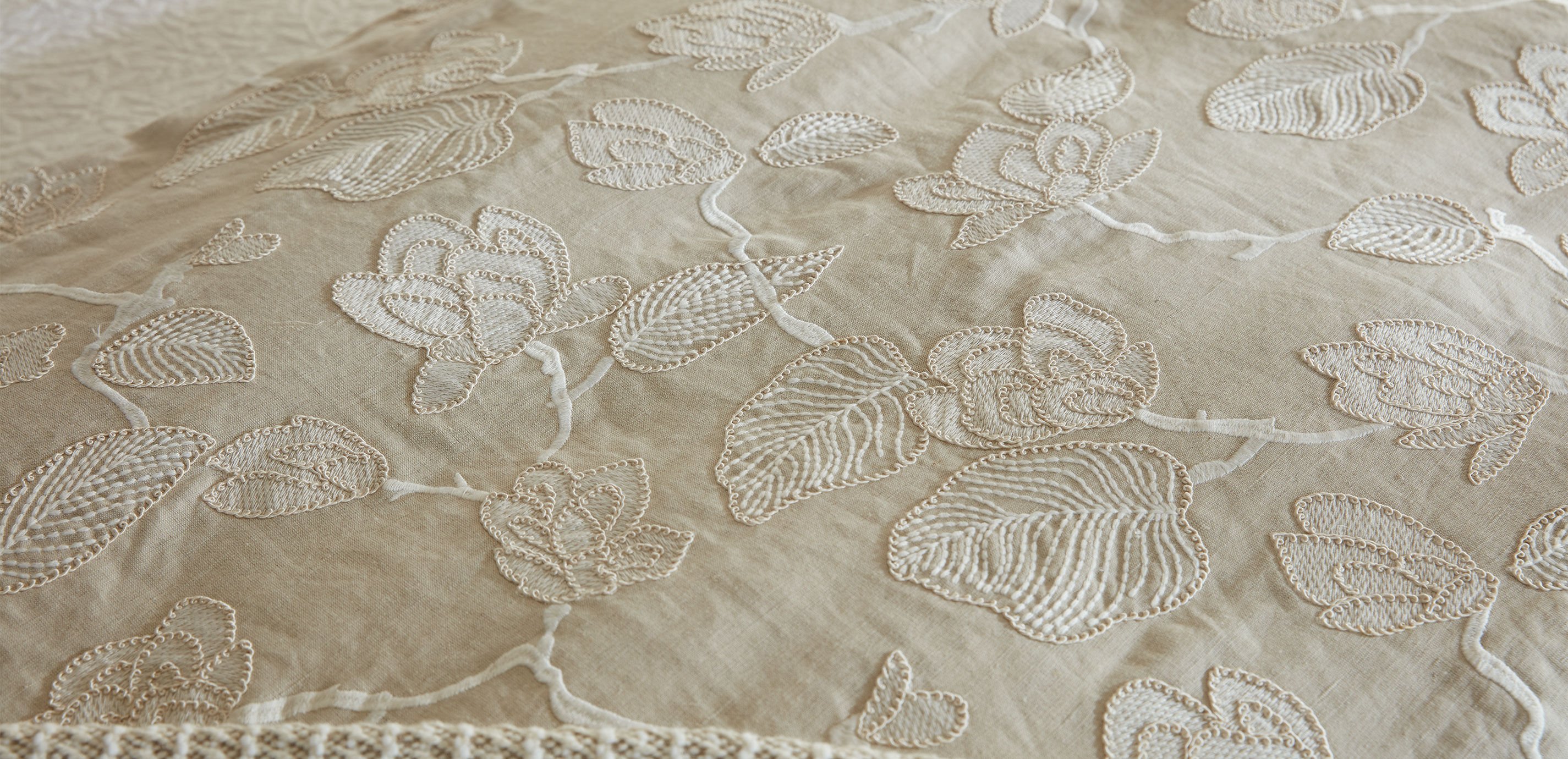 Linen-Blend Floral Embroidered Duvet Cover and Shams Set, Natural_6