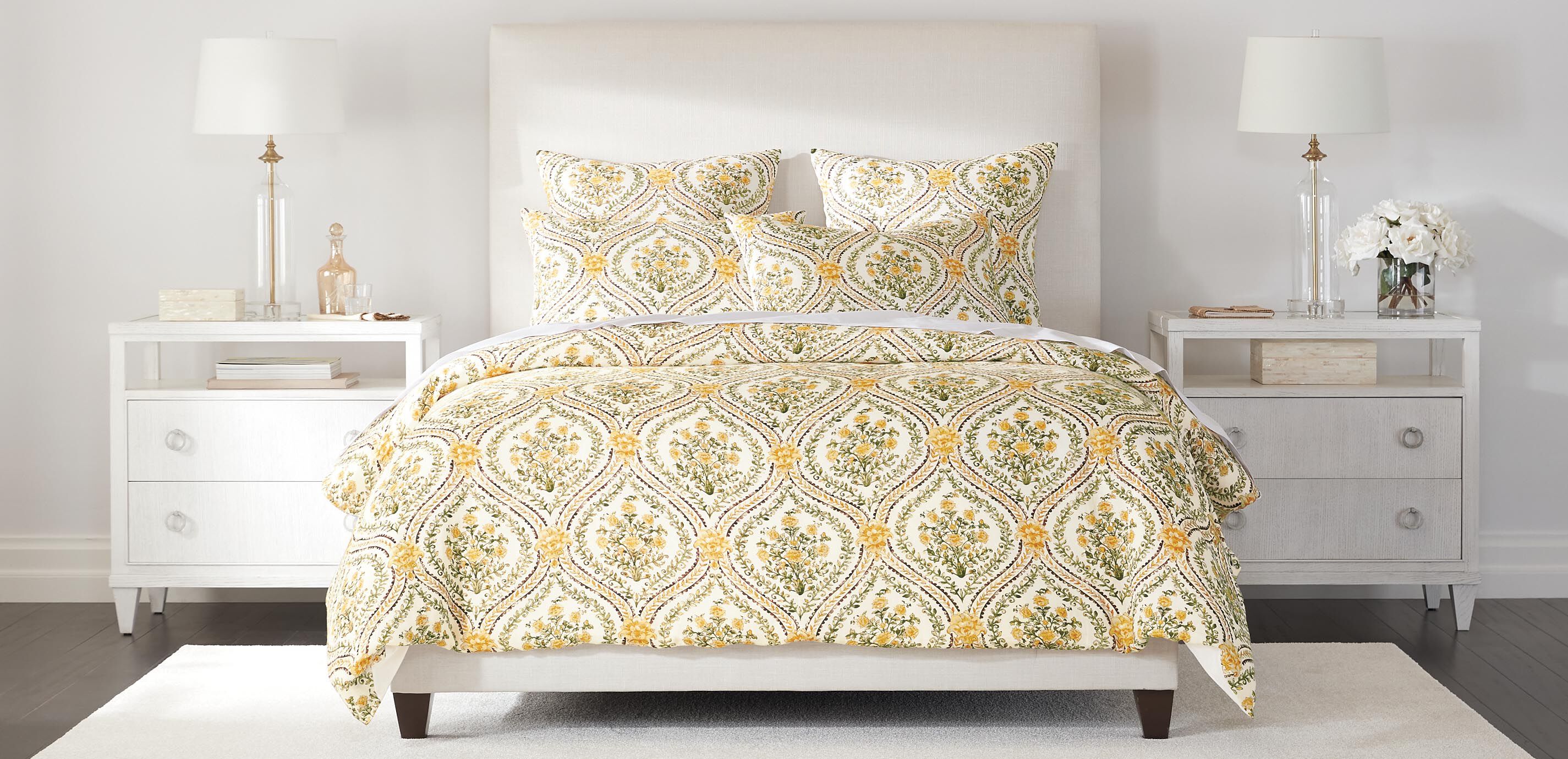 Gold Floral Duvet Cover and Shams Set