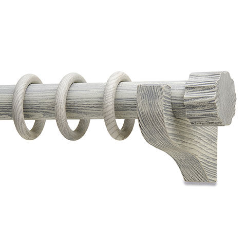 Distressed Wood Drapery Hardware Set with Ribbed End Cap Finial image